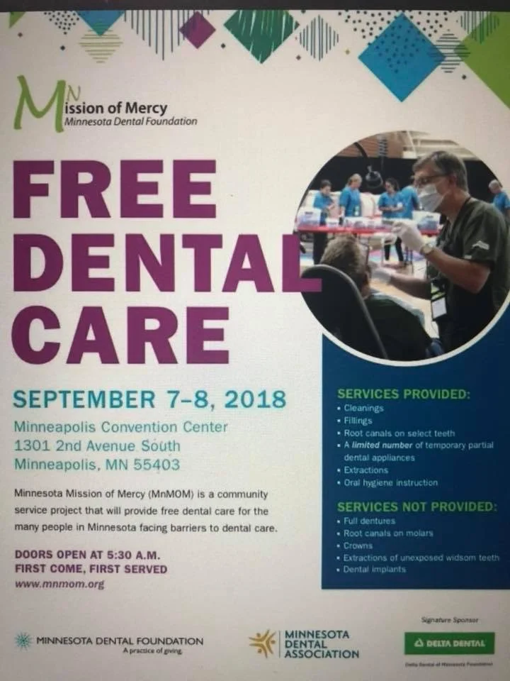 Free dental care in Minneapolis September 7th - 8th. Spread the word!