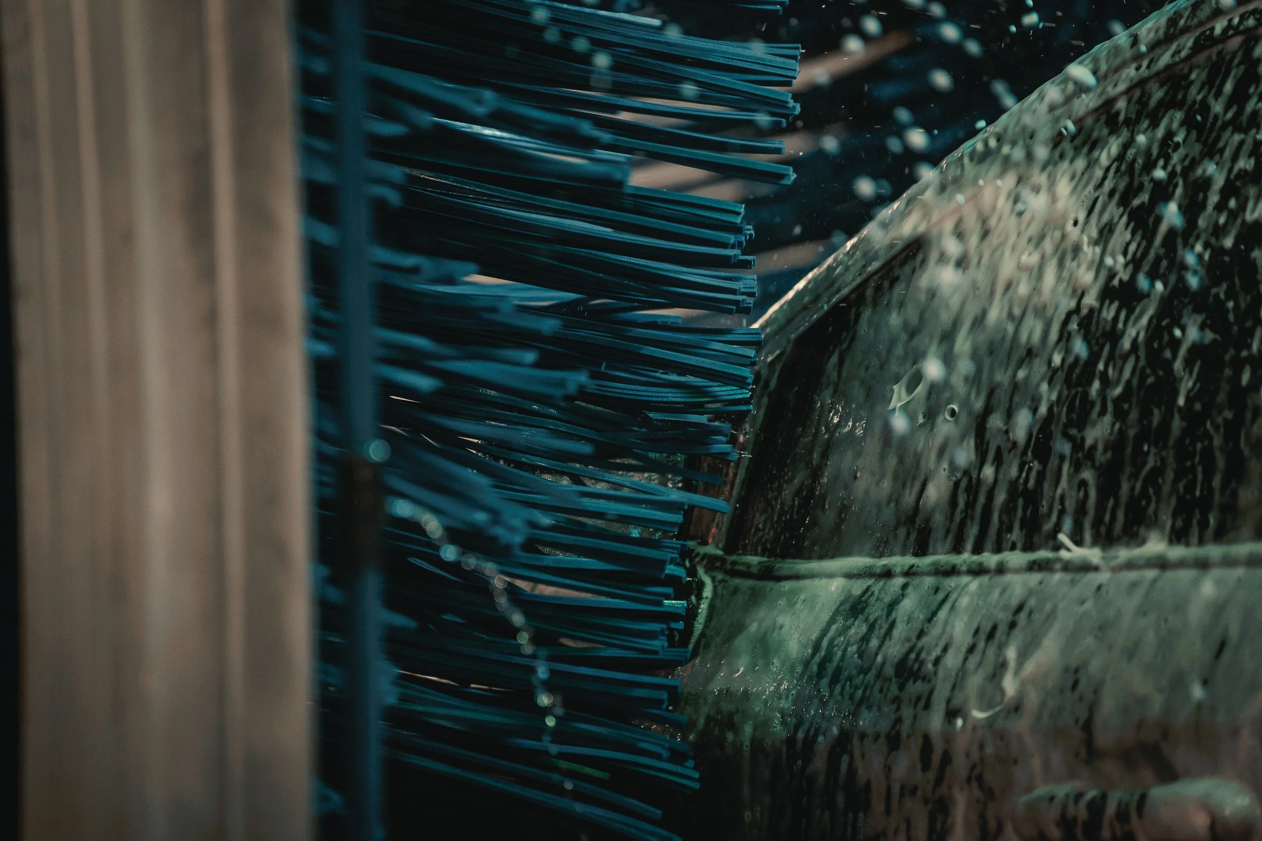 Industrial photography of rotating car wash brushes in Pittsburgh by Ian Jones, commercial and automotive photographer