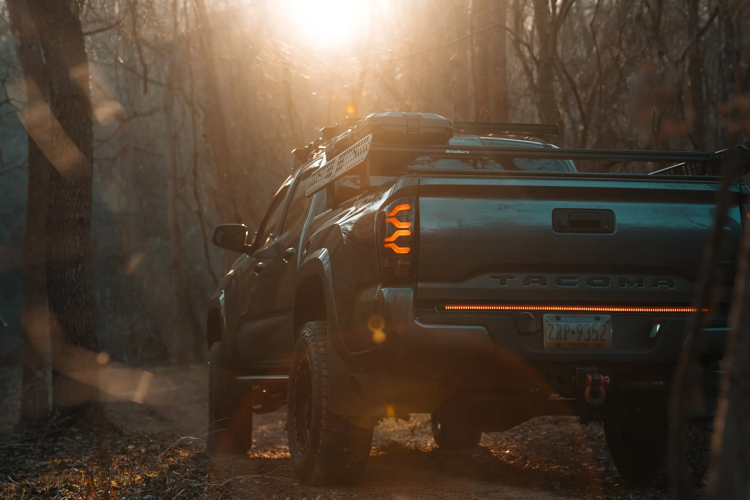 2019 Toyota Tacoma TRD Sport equipped with Billie Bars bed rack, shot off-road for rugged versatility, photographed by Ian Jones for ISJDESIGNS.
