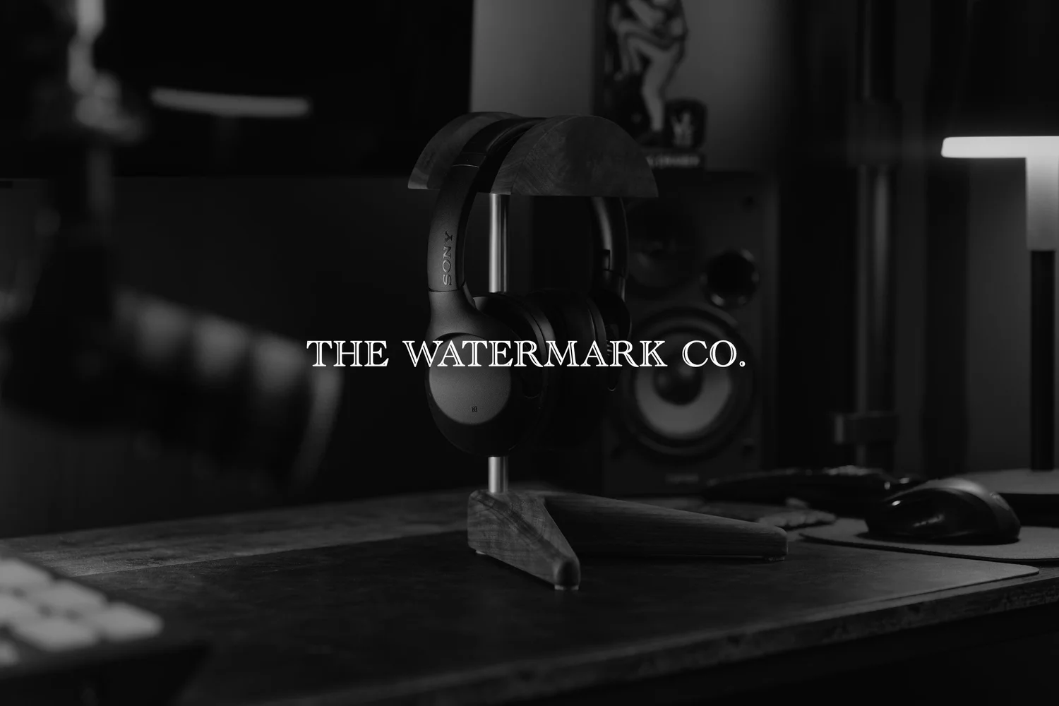 Black and white studio product photo of handmade headphone stand created by Pittsburgh product photographer Ian Jones