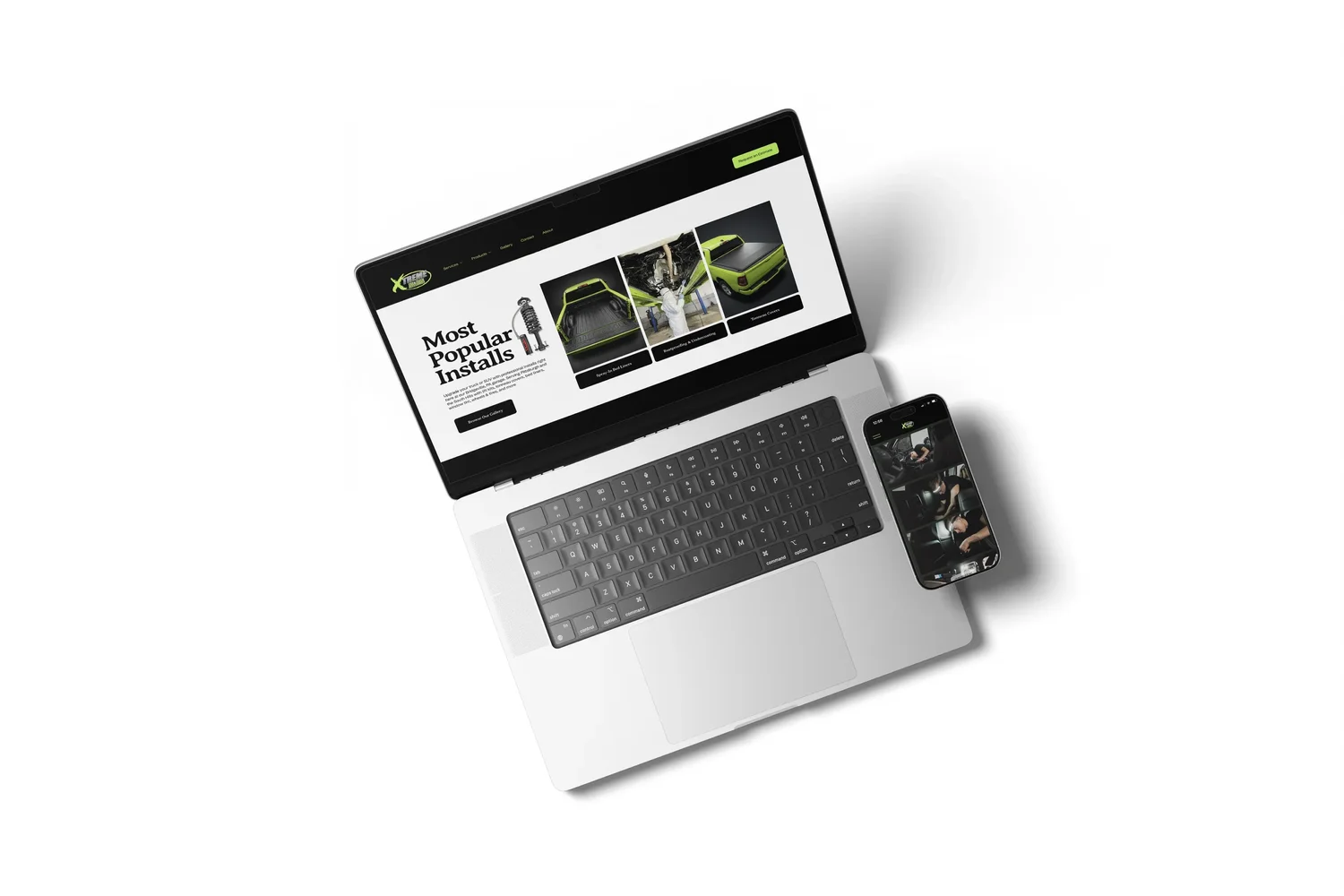 Xtreme Car and Truck Accessories website design mockup on laptop and mobile, Pittsburgh brand consulting by Ian Jones of ISJDESIGNS.