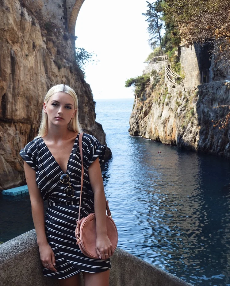 AT FIORDO DI FURORE IN LILYA DRESS & PALMA BAG