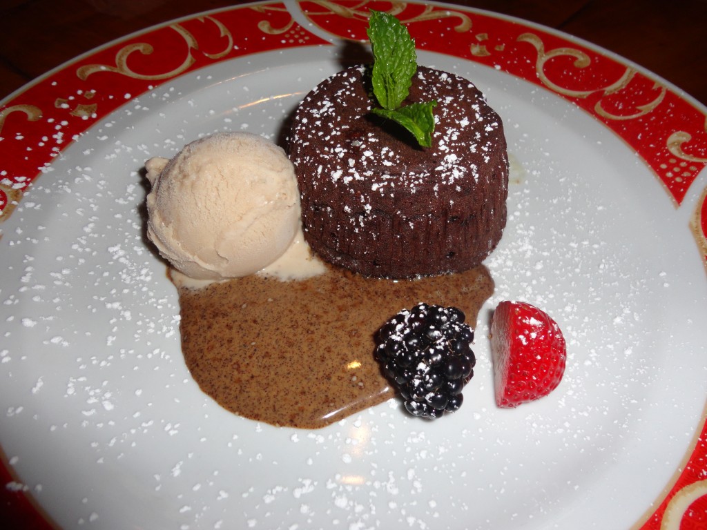 Valrhona Chocolate & Gianduja SoufflÉ Cake: Spiced Coffee Sauce & Hazelnut Ice Cream