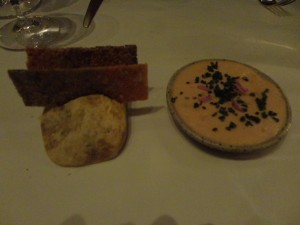 Salmon skin crackers with a Smoked Salmon Creme Fraiche