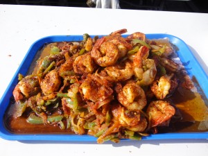 Tray of shrimp cooked in their special sauce