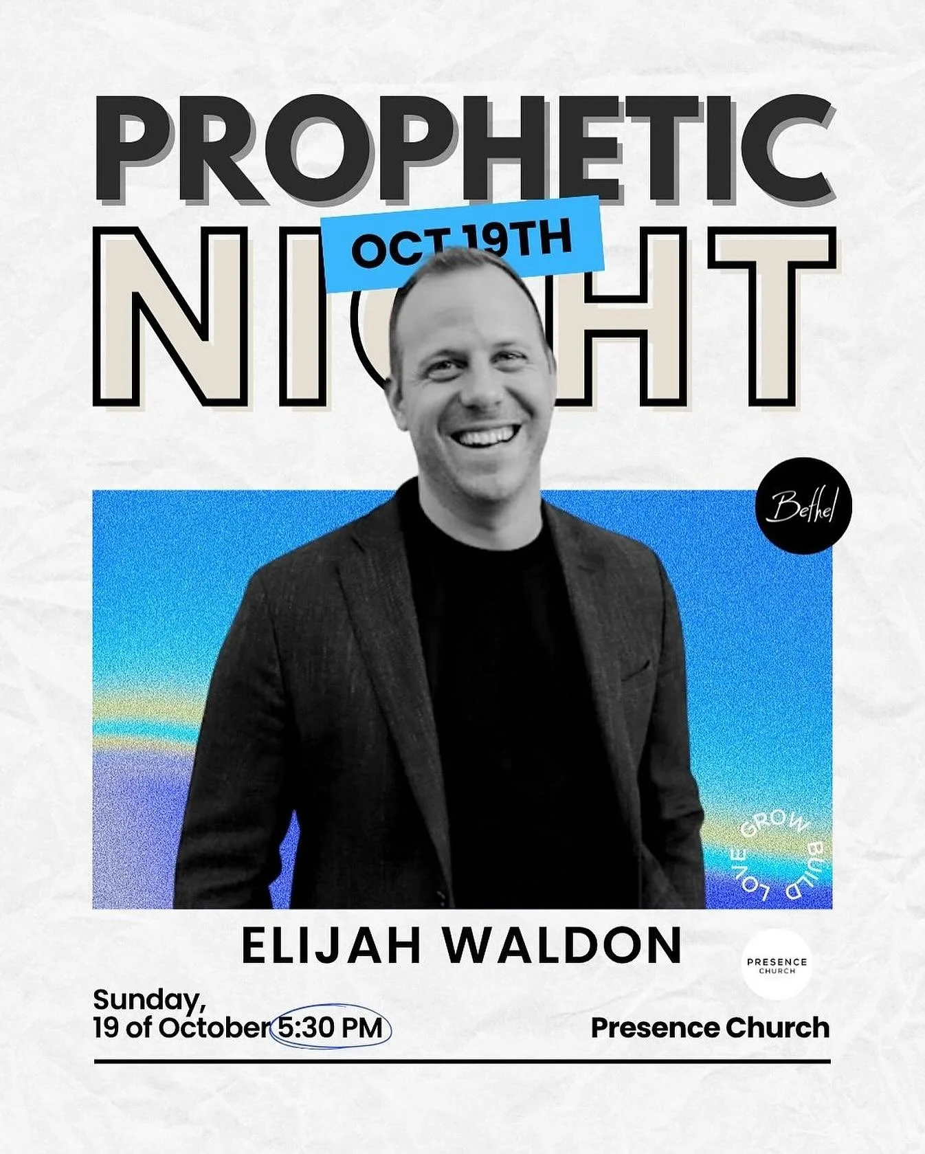 Join us this Sunday 5:30 PM at Presence Church as we welcome Elijah Waldon from Bethel Church for a Prophetic Night.
A night of worship, word, and encounter you won&rsquo;t want to miss. 💫