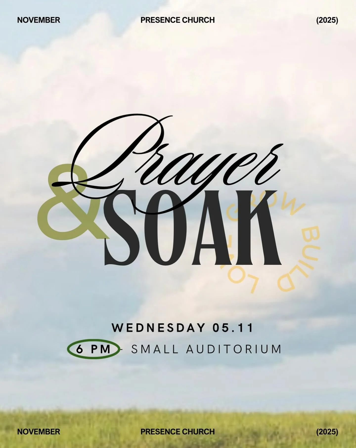 ✨ Prayer &amp; Soak Night ✨
Join us this Wednesday at 6 PM as we take time to rest in God&rsquo;s presence, worship, and pray together.
Come expectant, hearts open, ready to be refreshed. 🙏