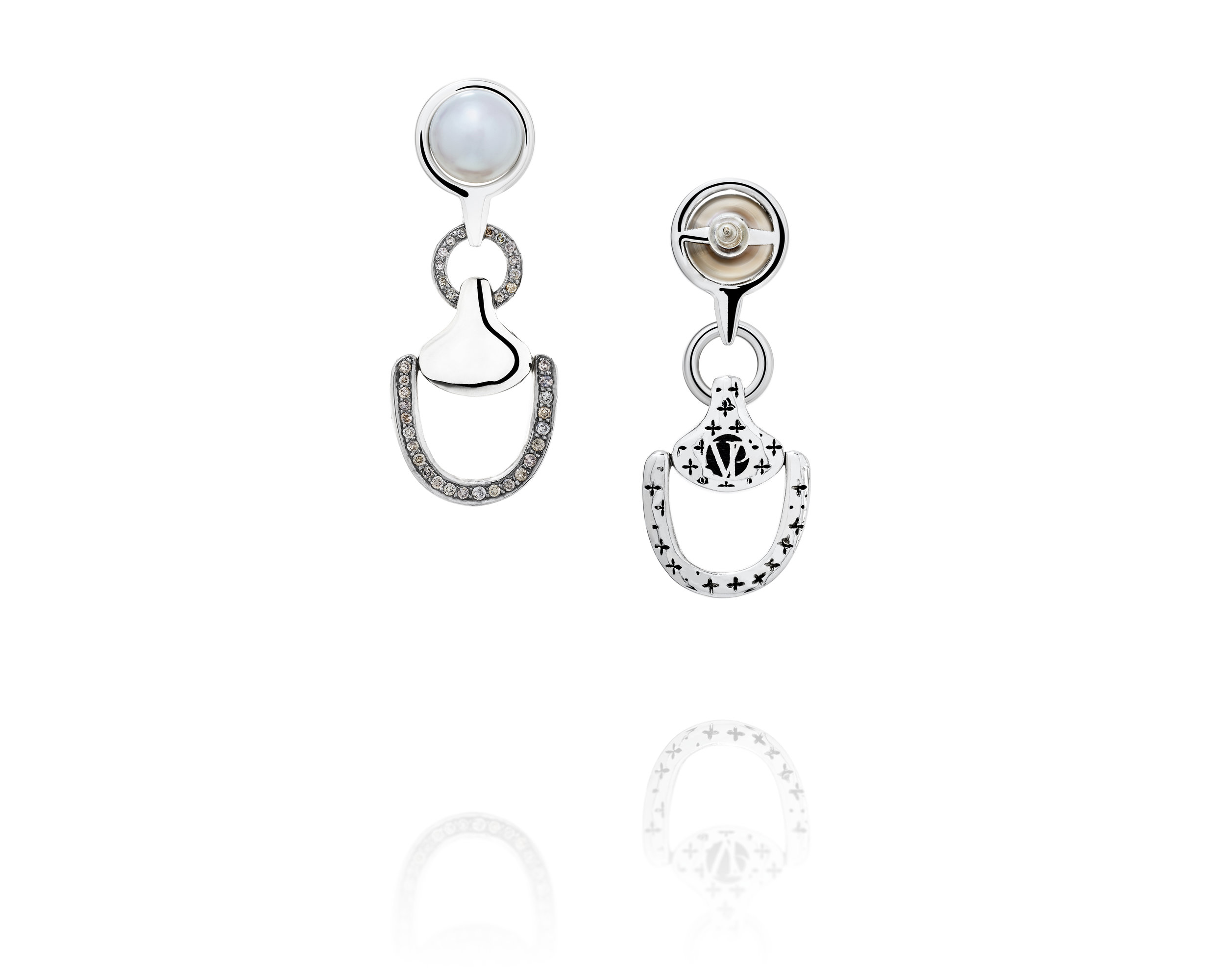 1.65ct Churchill Downs Half-Coverage Diamond Earrings With Fresh Water Pearls in Sterling Silver