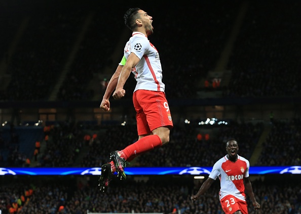 Radamel Falcao efter sit mål i Champions League mod Manchester City. Foto: Getty Images