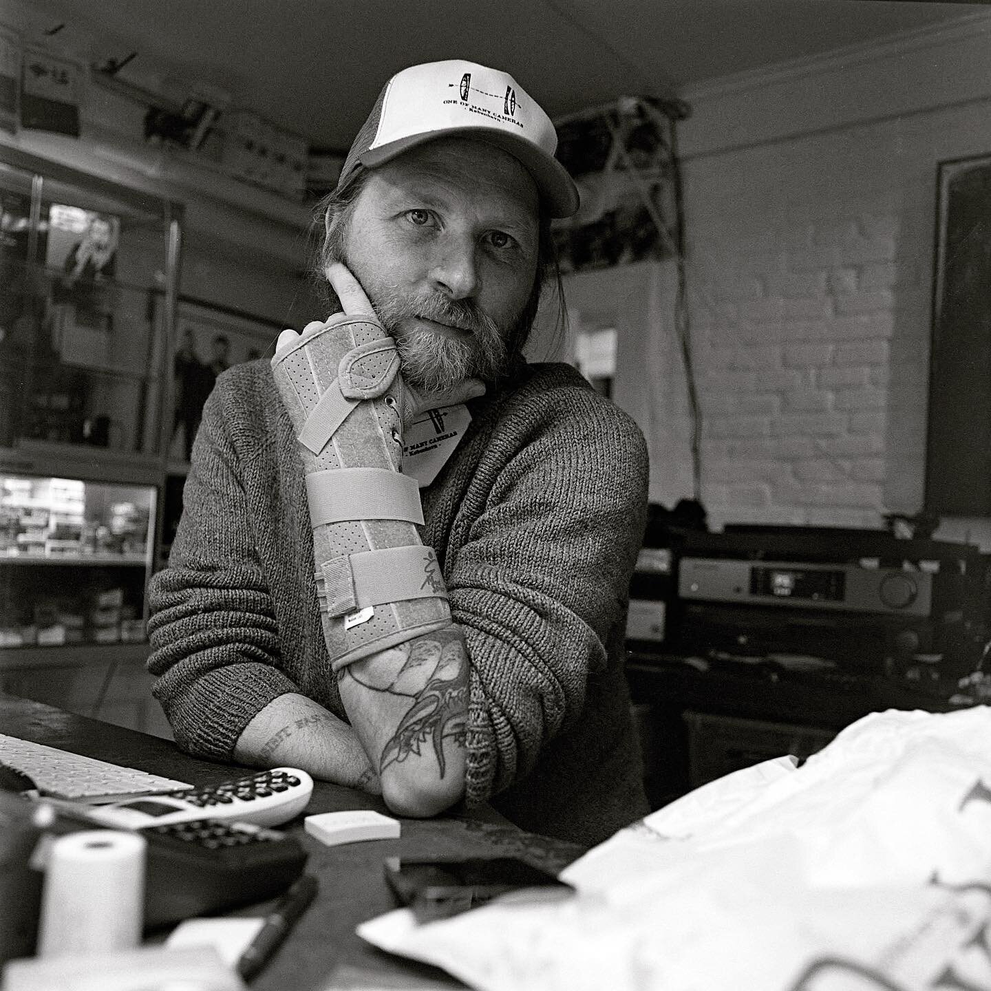 Bjarke, owner of One of Many Cameras in Copenhagen. Here, he let me test my newly repaired Hasselblad Zeiss Distagon 50mm lens at slow shutter speed (shot at 1/15 second), by making a quick portrait of him. That&rsquo;s part of the game, when you ste