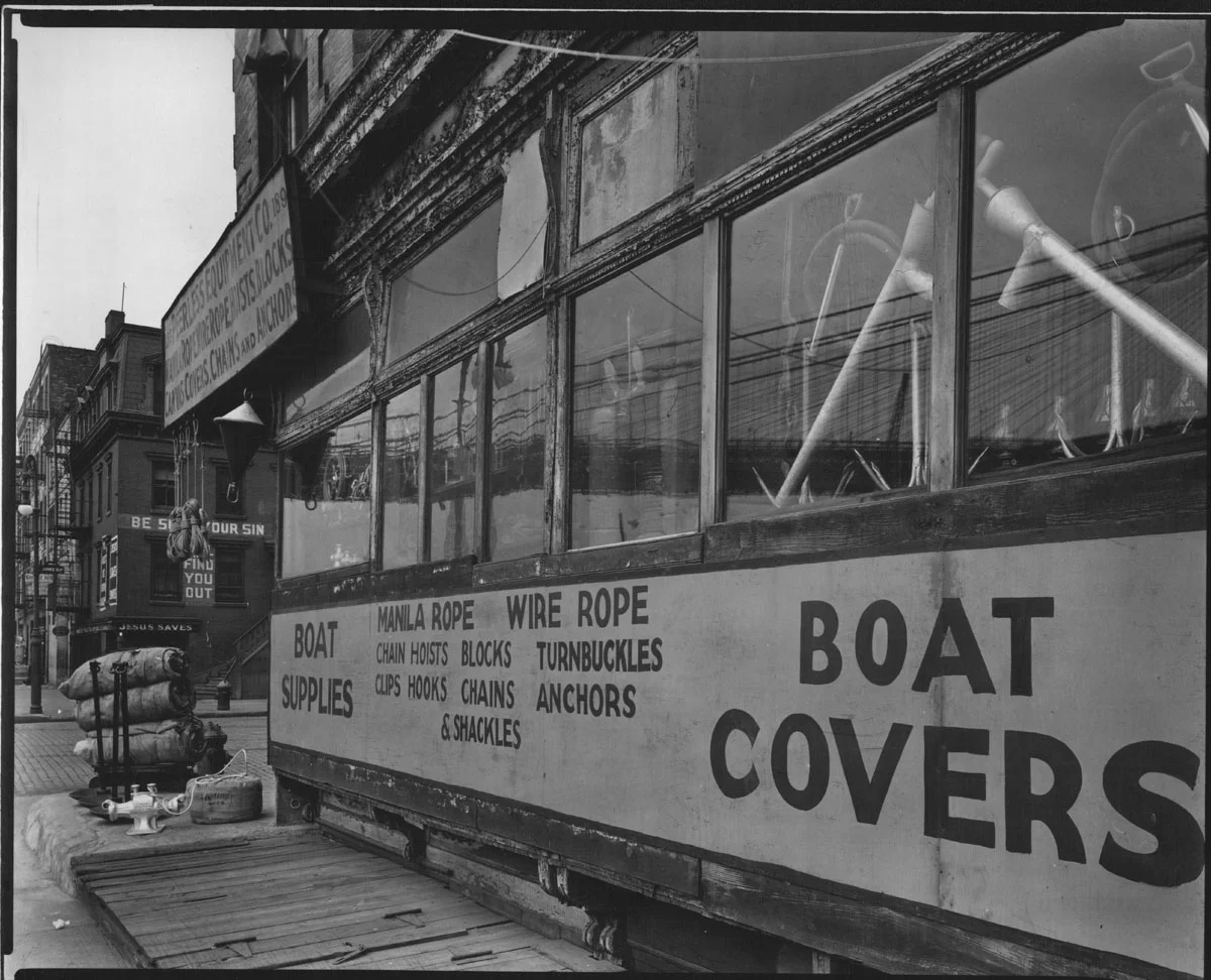 ROPE STORE: PEERLESS EQUIPMENT CO.  Gelatin silver print. 1930. Signed, titled and with the photographers stamp. 201 x 251 mm