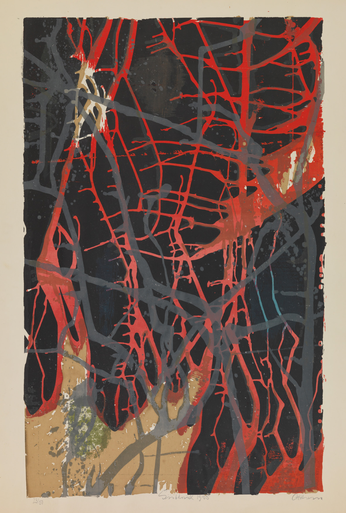  Gerhard Hoehme   GEÄST  Color screenprint. 1955. Signed, numbered, inscribed and dated. On wove paper. 823 x 536 mm 