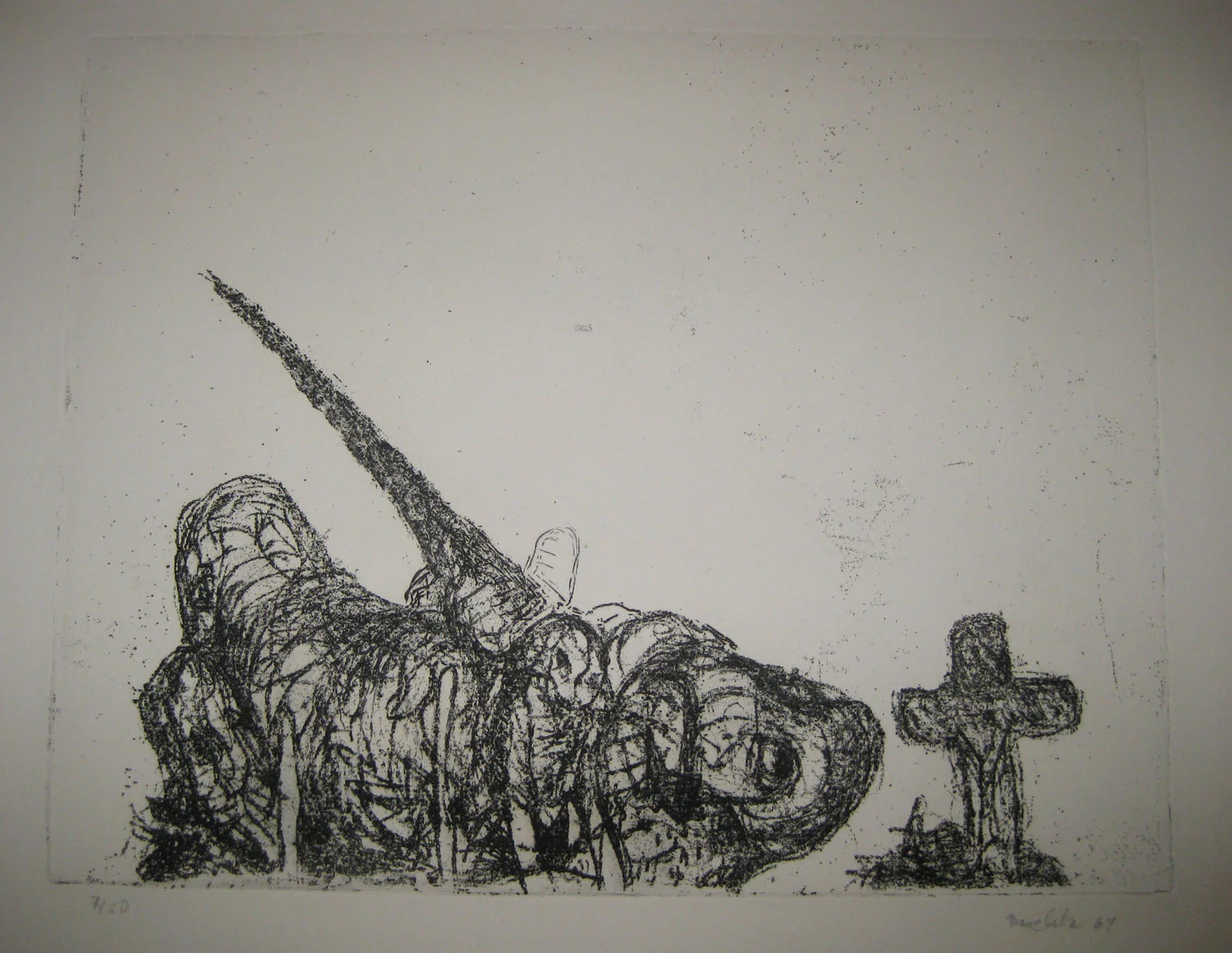  Georg Baselitz   HUND  Radierung. 1964. Signiert, datiert und numeriert. Auf Bütten. 240 x 310 mm 