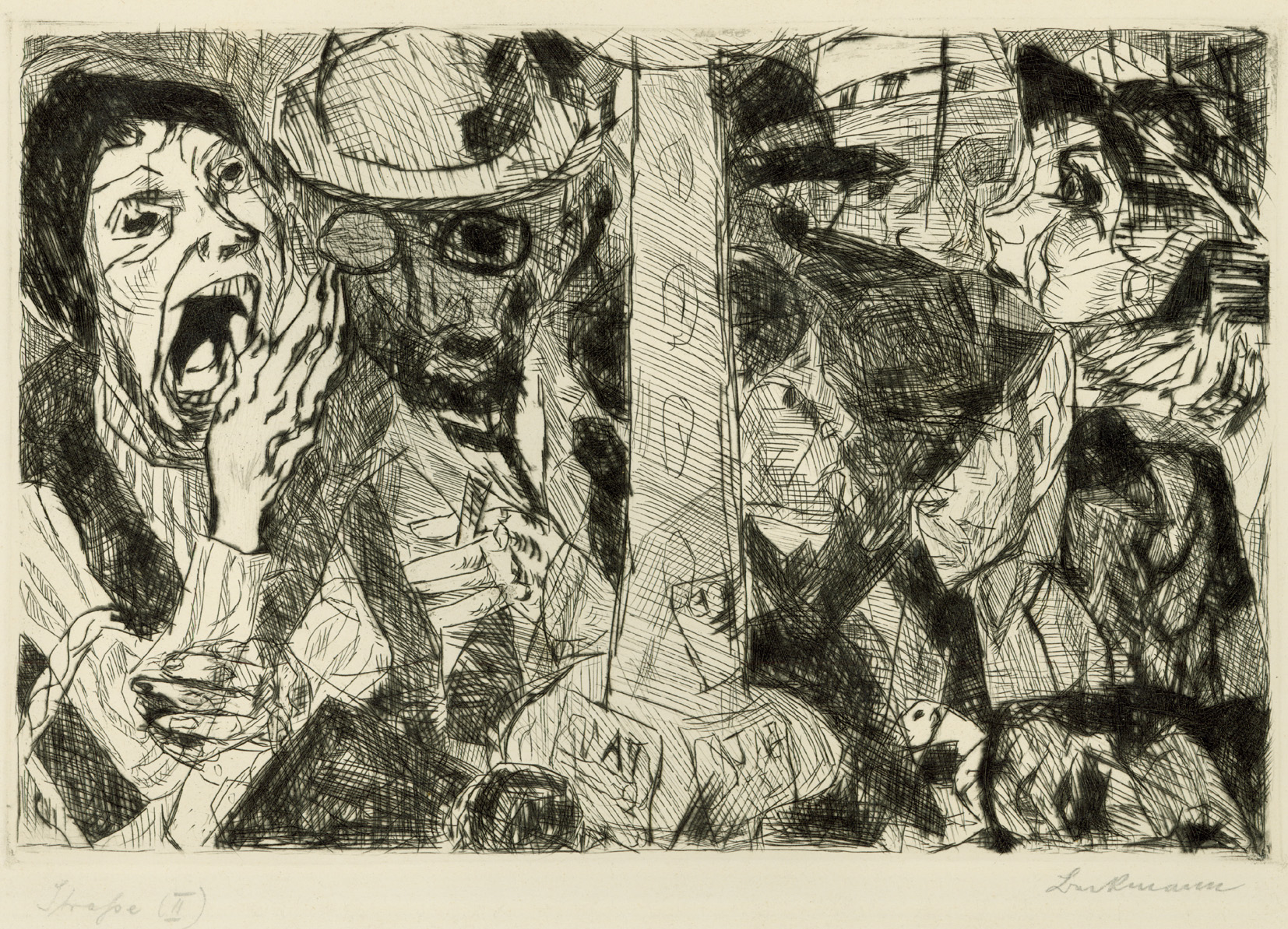  Max Beckmann   STRASSE II  Kaltnadel. 1916. Signiert und betitelt. Auf Kupferdruckkarton. 194 x 293 mm 