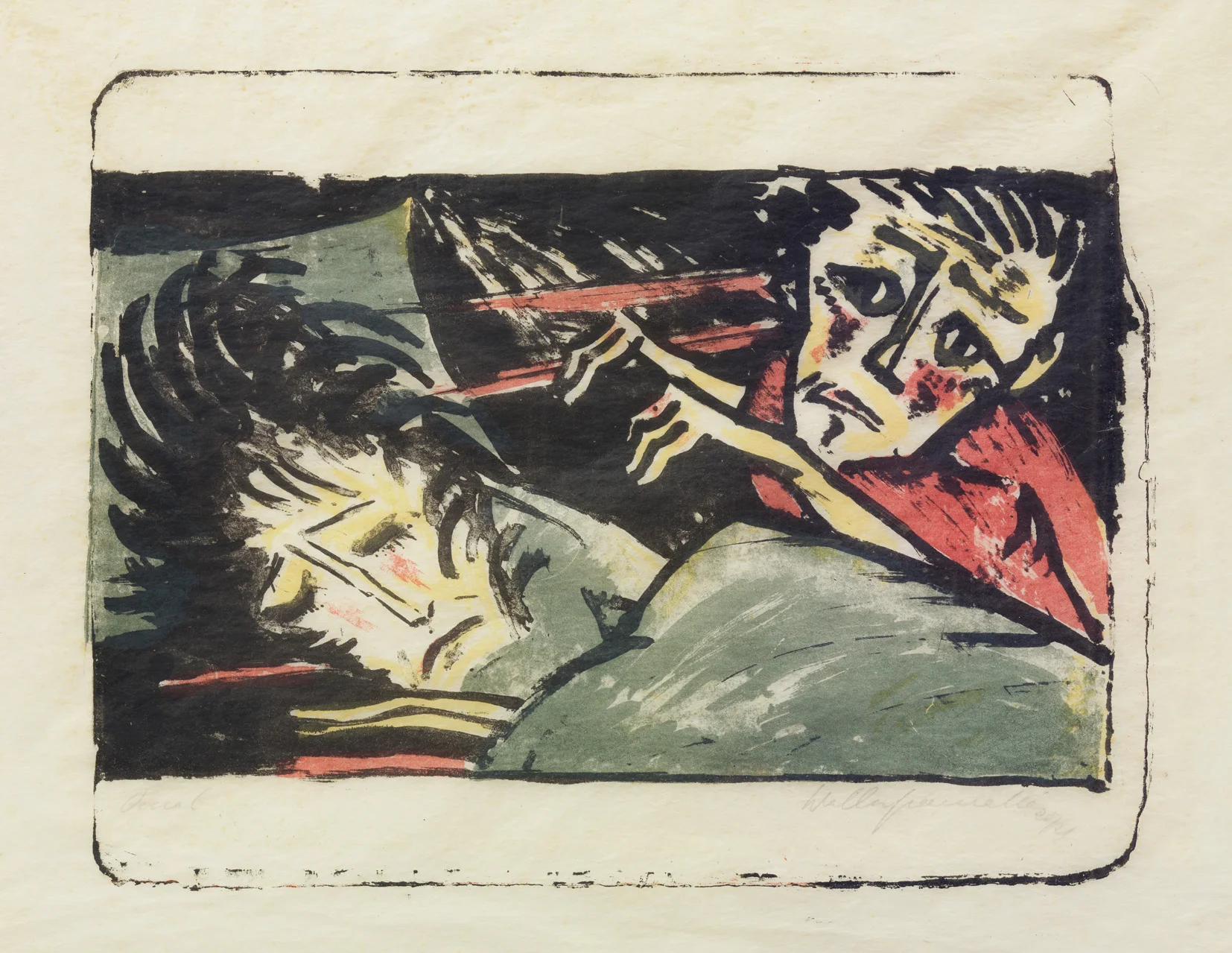  Walter Gramatté   QUAL  Lithographie. 1920-21. Signiert, datiert und betitelt. Auf Japan. Circa 370 x 485 mm 