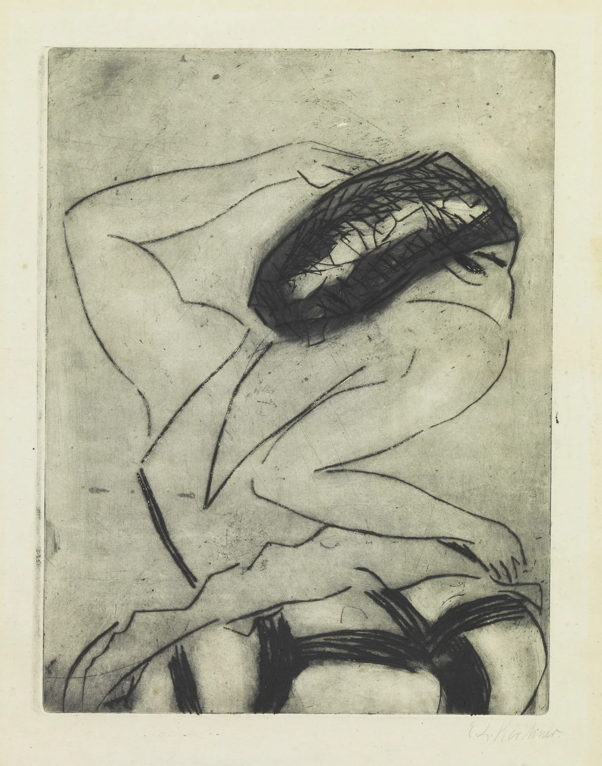  Ernst Ludwig Kirchner   FANZÖSISCHE TÄNZERIN  Kaltnadel. 1909. Signiert. Auf Bütten. 318 x 248 mm 
