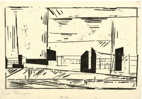  Lyonel Feininger   VORSTADT I  Holzschnitt. 1924. Prasse W 254 Signiert und bezeichnet. Auf Japan. 236 x 378 mm 