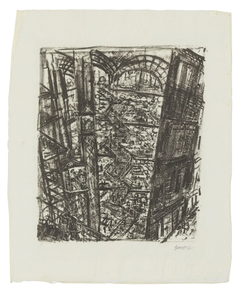   Paul Gangolf  WARENHAUS Aus der Mappe  Metropolis  Lithographie. 1922. 