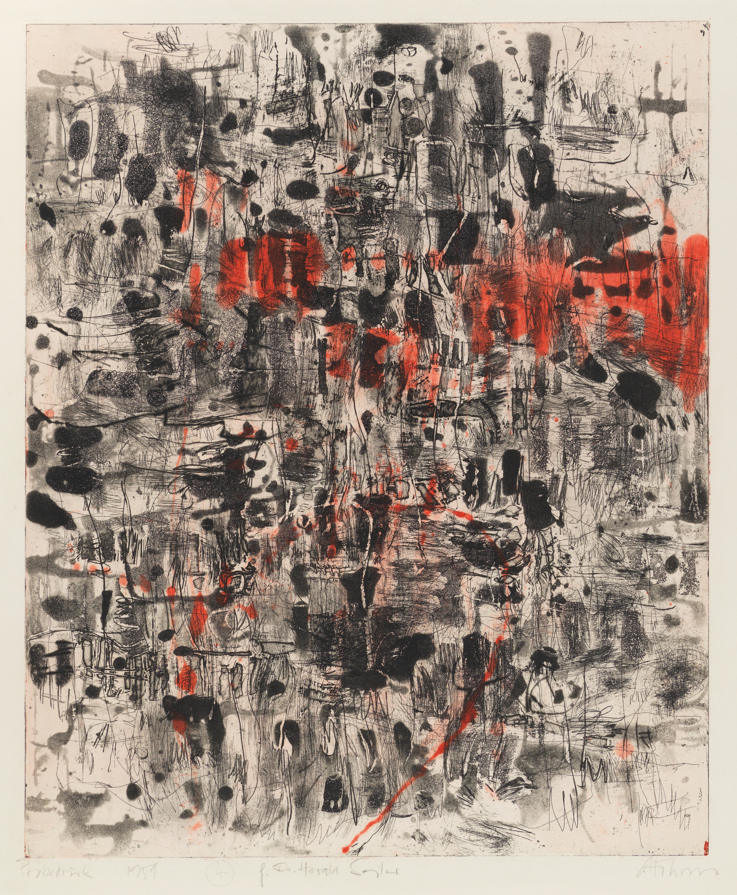  ZWISCHEN SCHWARZ UND ROT Etching. 1959. 