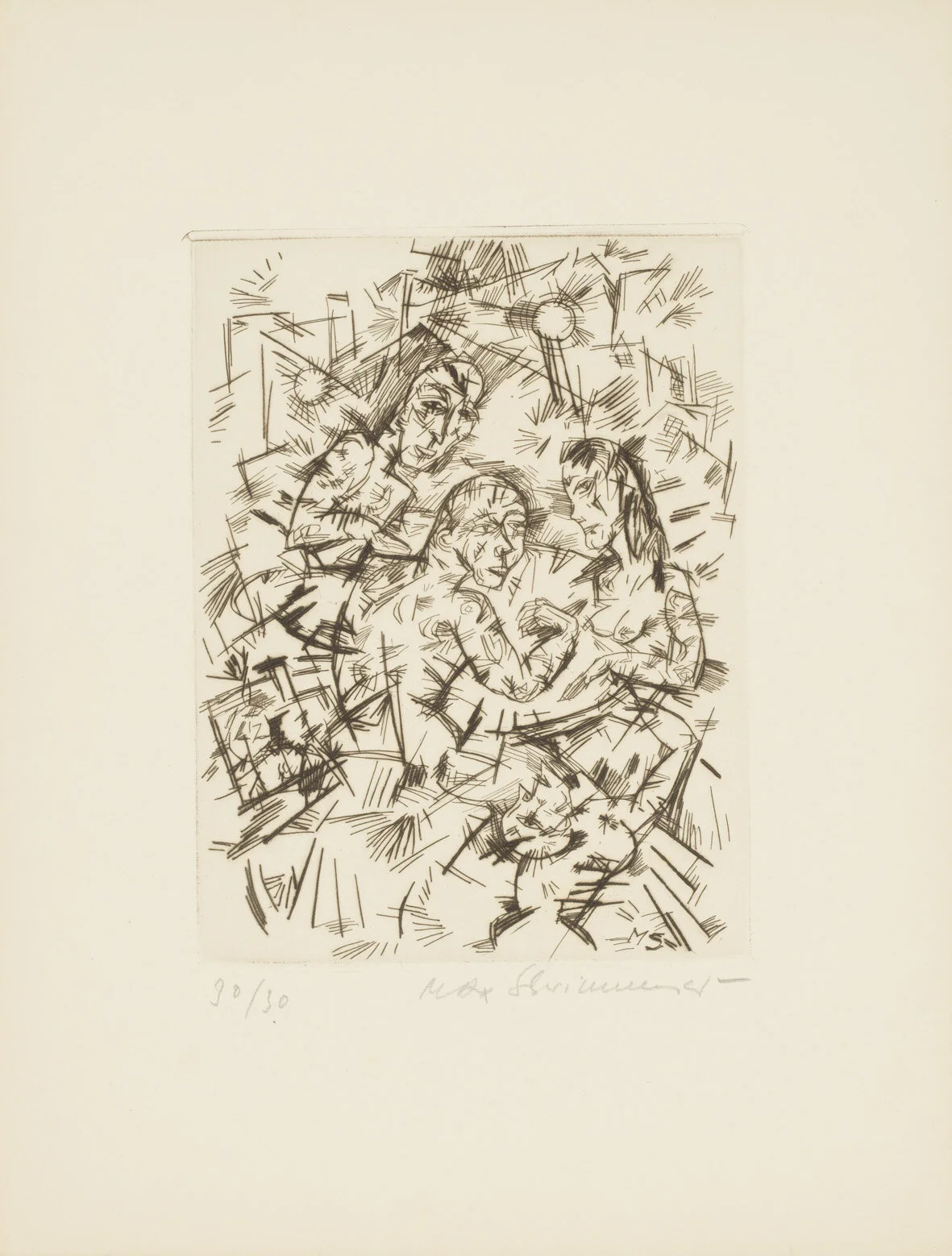 AM TISCH SITZENDE DREIERGRUPPE IN CHAOTISCHER UMWELT George 6 188 x 143 mm (330 x 250 mm)