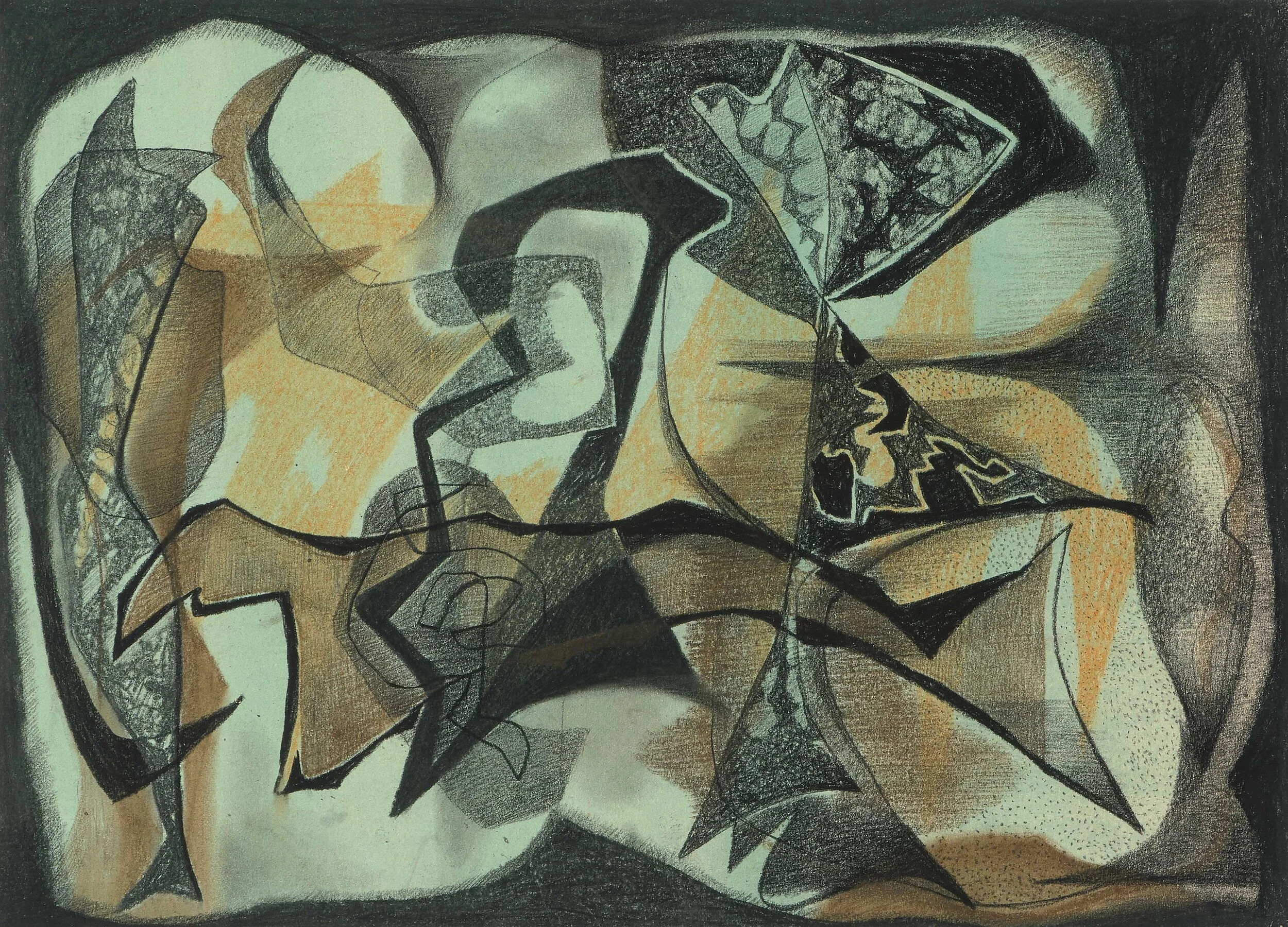   OHNE TITEL  Mixed media. Ca. 1949/50. On thin paper. 430 x 583 mm 