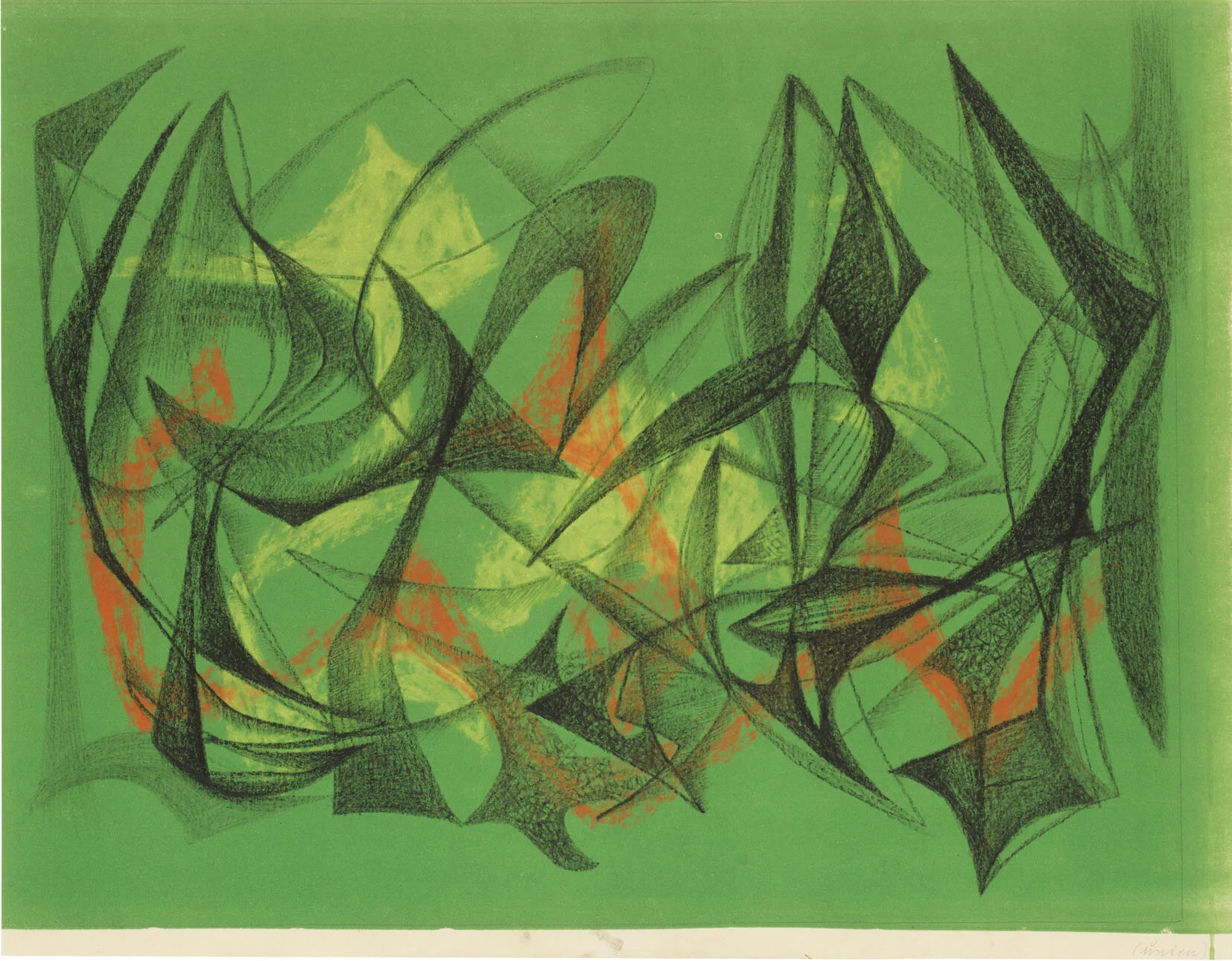   OHNE TITEL  Pastellkreide. Circa 1949/50.  Bezeichnet. Auf grünbedrucktem Papier.  430 x 555 mm 
