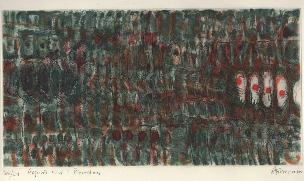  Gerhard Hoehme GEGEND MIT 4 PUNKTEN Farbradierung. 1959/60. 225 x 425 mm (377 x 585 mm) 