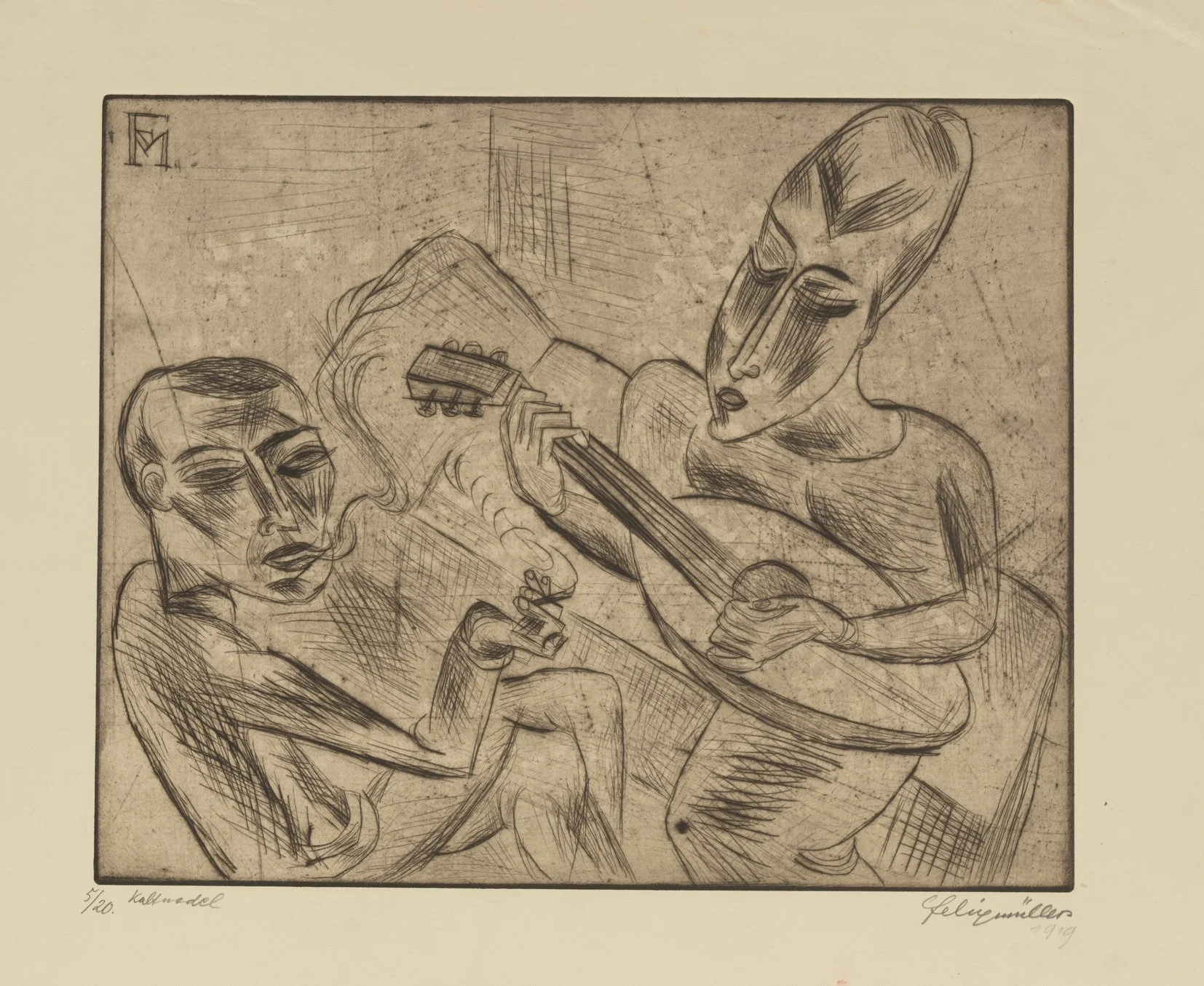   EHEPAAR  Kaltnadel. 1919. Söhn 175 a (von b) Signiert, datiert, numeriert und bezeichnet. Auf Bütten. 315 x 390 mm (415 x 530 mm)  