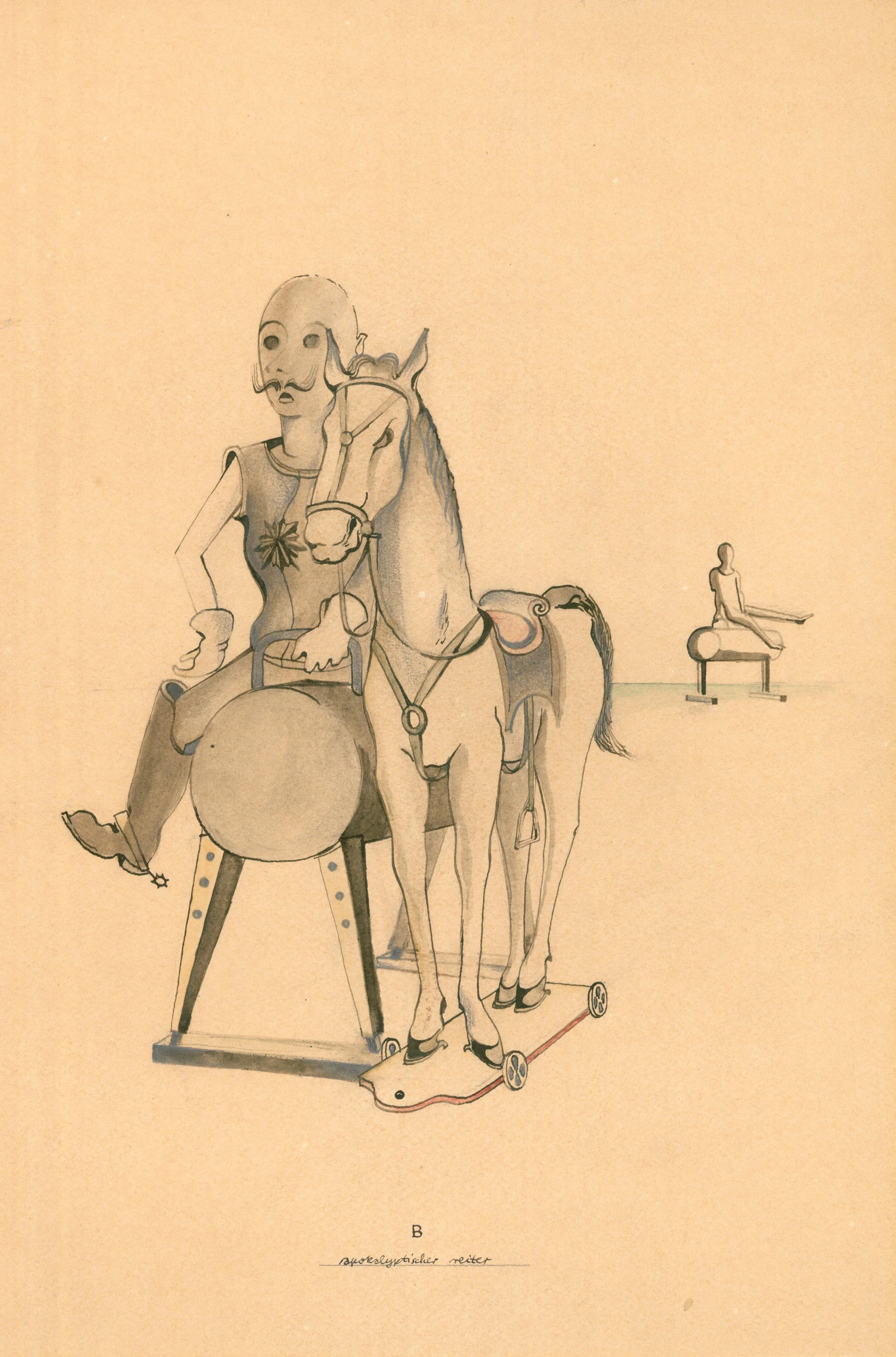 APOKALYPTISCHER REITER  Tusche über Bleistift, aquarelliert. 1928. Monogrammiert, betitelt und bezeichnet. 420 x 280 mm
