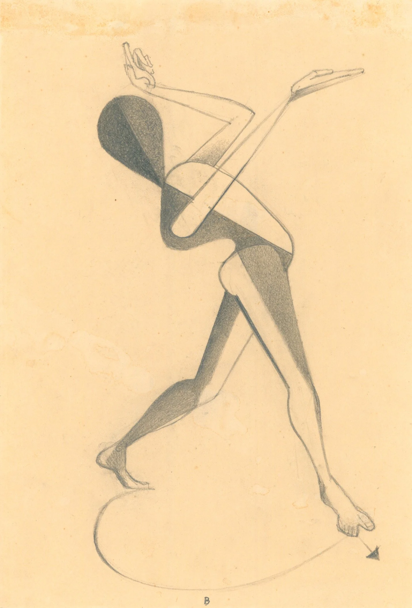 TANZFIGURINE I  Bleistift. 1928. Monogrammiert, signiert, datiert und betitelt. 250 x 170 mm