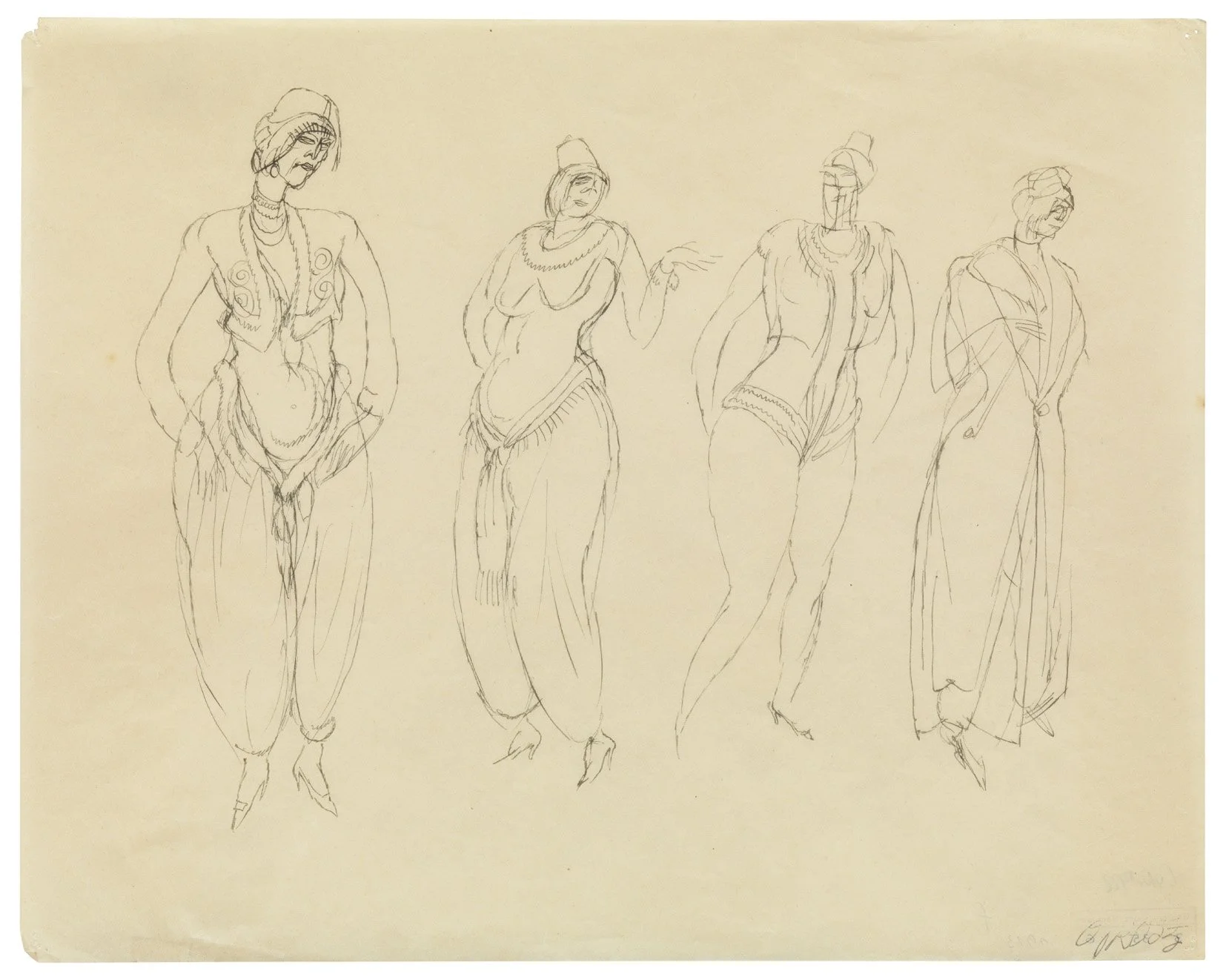 ZIRKUSDAMEN  Feder. 1913. Signiert. Auf dünnem Zeichenpapier. 228 × 287 mm