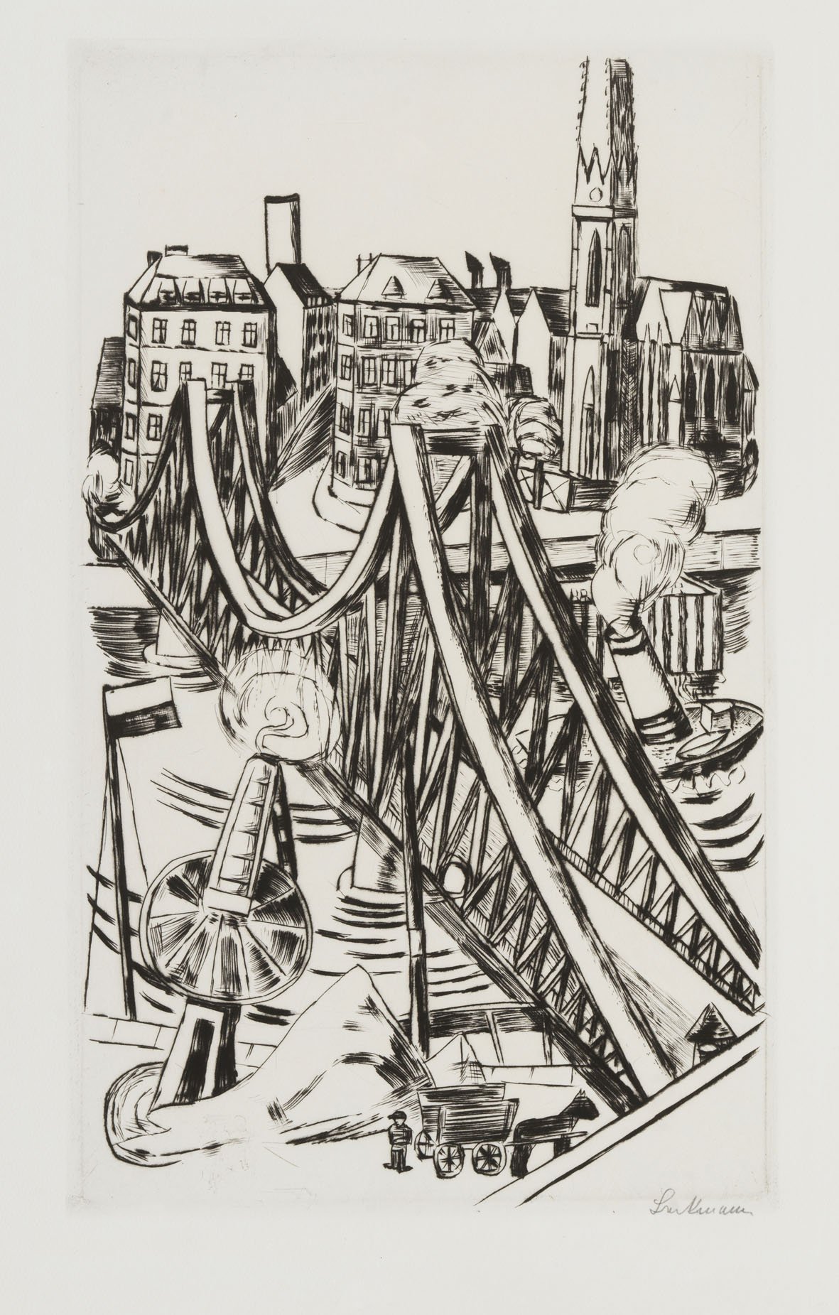   GROSSE BRÜCKE  Drypoint. 1922. Hofmaier 243 Signed. On wove paper. 429 × 257 mm (527 × 362 mm) 