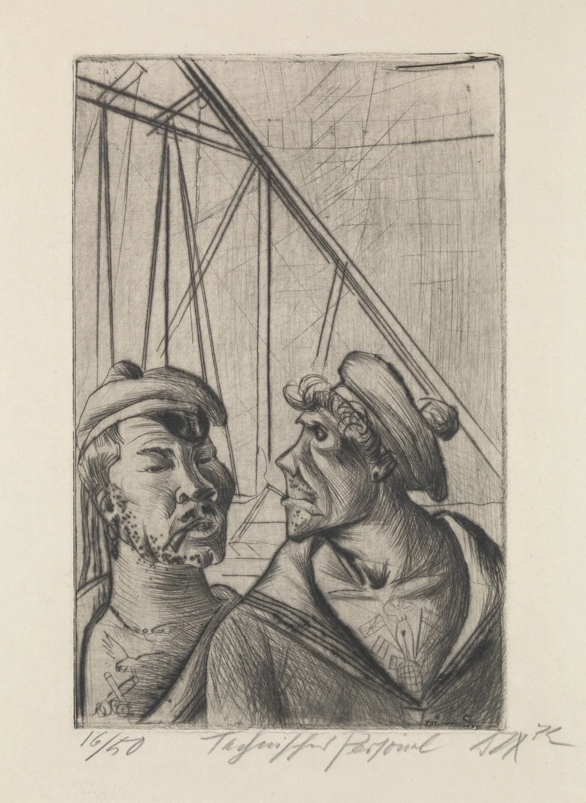   TECHNISCHES PERSONAL  Radierung und Kaltnadel. 1922. Karsch 39 II. Signiert, datiert, nummeriert und betitelt. Auf Velin. 298 × 198 mm (497 × 403 mm) 