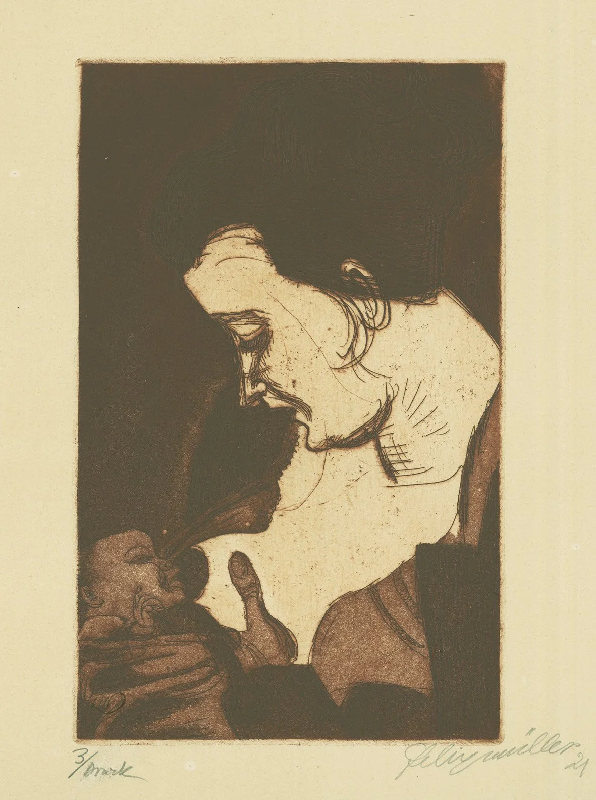  STILLENDE MUTTER  Etching and aquatint. 1921. Söhn 251 b Signed, dated, inscribed and titled. On sturdy paper. 282 × 176 mm (500 × 327 mm) 