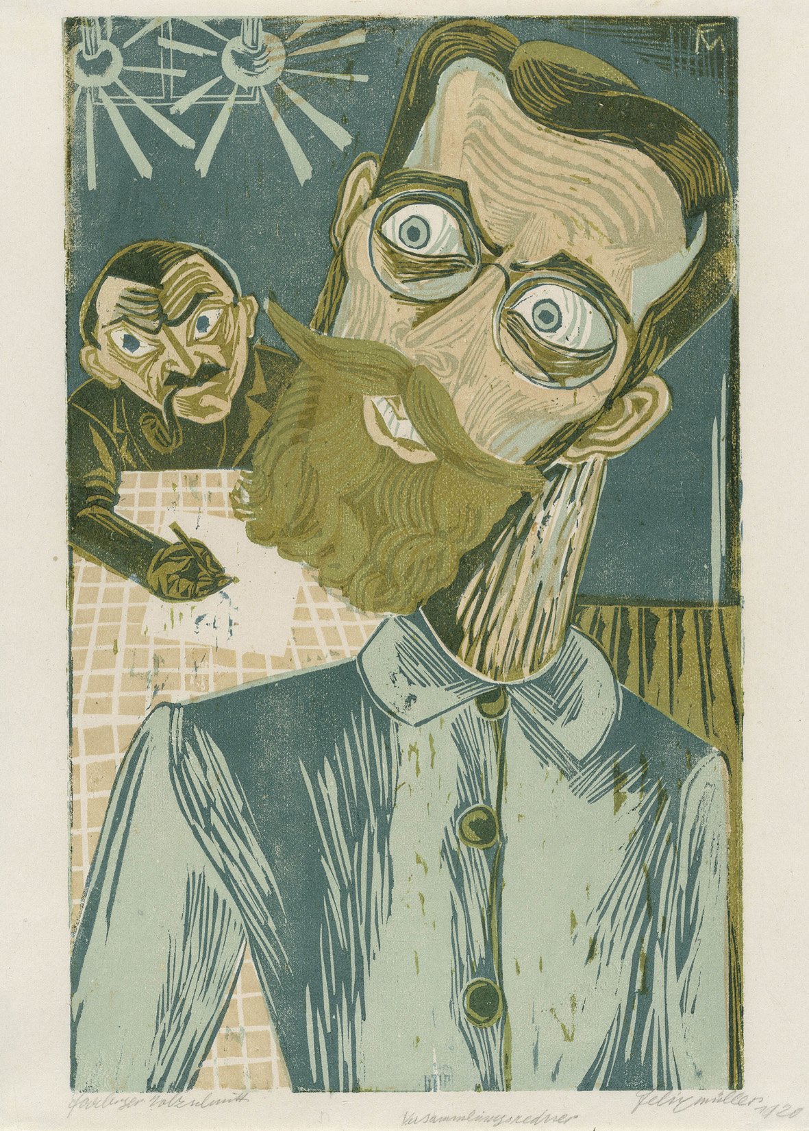   VERSAMMLUNGSREDNER (DER ARBEITER SPRICHT)  Color Woodcut from four blocks. 1920. Söhn 230 Signed, dated, inscribed and titled. On laid paper. 544 × 343 mm (578 × 447 mm) 