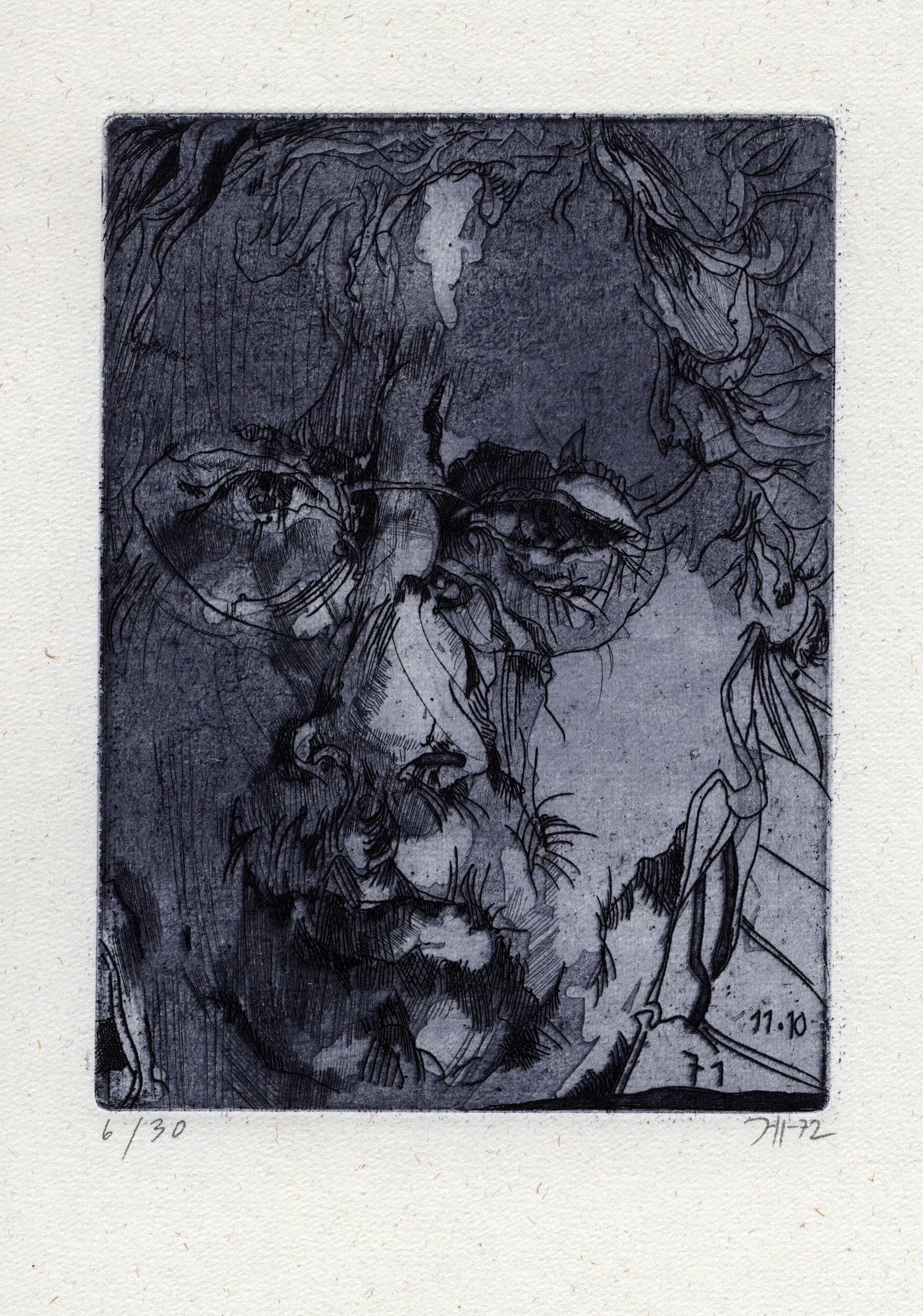   SELBST 11.10.71  Line- and tonal etching. 1971/1972. Frielinghaus 71.71 Monogrammed, dated and numbered. On laid paper. 188 × 138 mm (387 × 265 mm) 