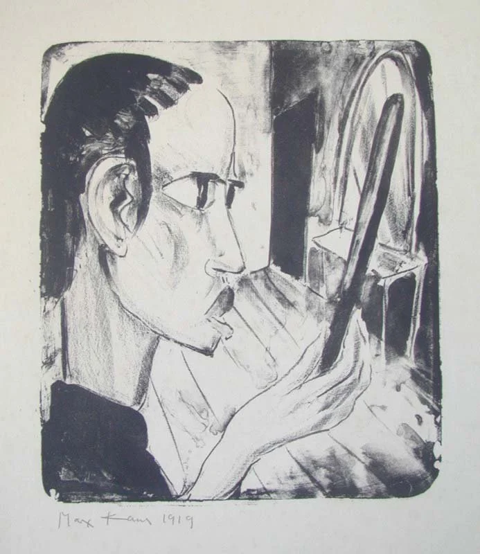   ENTSETZEN VOR DEM SPIEGEL  Lithograph. 1919. Krause L 1919/3 Signed, dated and titled. On laid paper. 378 × 327 mm (590 × 465 mm)  