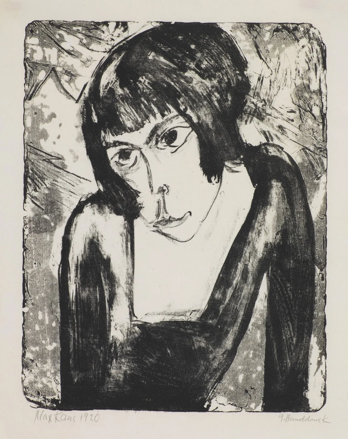   MÄDCHENKOPF XV  Brush lithograph. 1920. Krause L 1920/11 Signed, dated, titled and inscribed. On Japan. 486 × 380 mm (580 × 445 mm) 