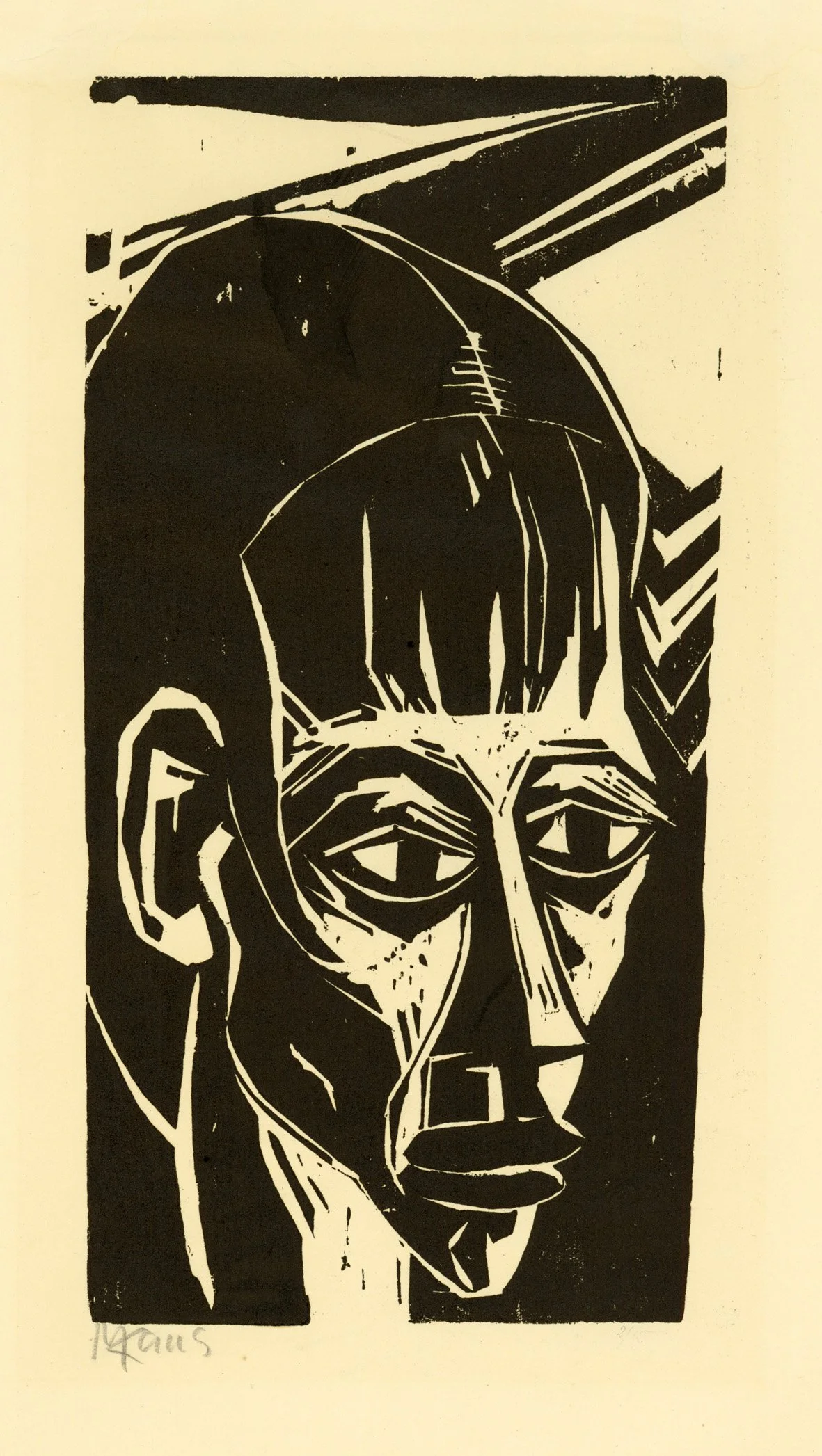   MÄDCHENKOPF  Woodcut. 1919. Krause H 1919/9 Signed. On wove paper. 248 × 126 mm (322 × 192 mm) 