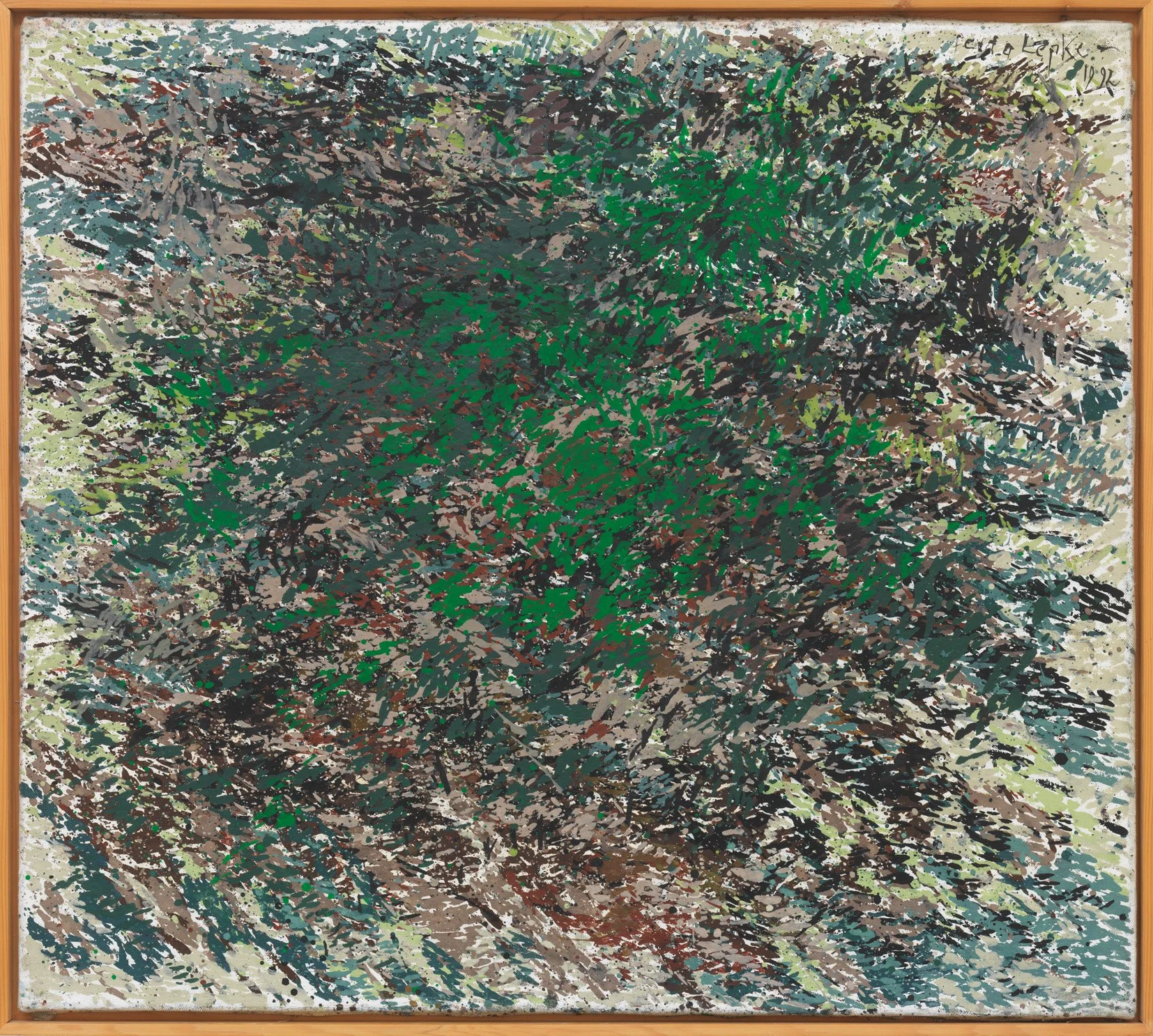   BLICK AUF ERDE  Öl auf Leinwand. 1992. Signiert, datiert. Rückseitig signiert, datiert, betitelt und bezeichnet. 80,5 × 90 cm 