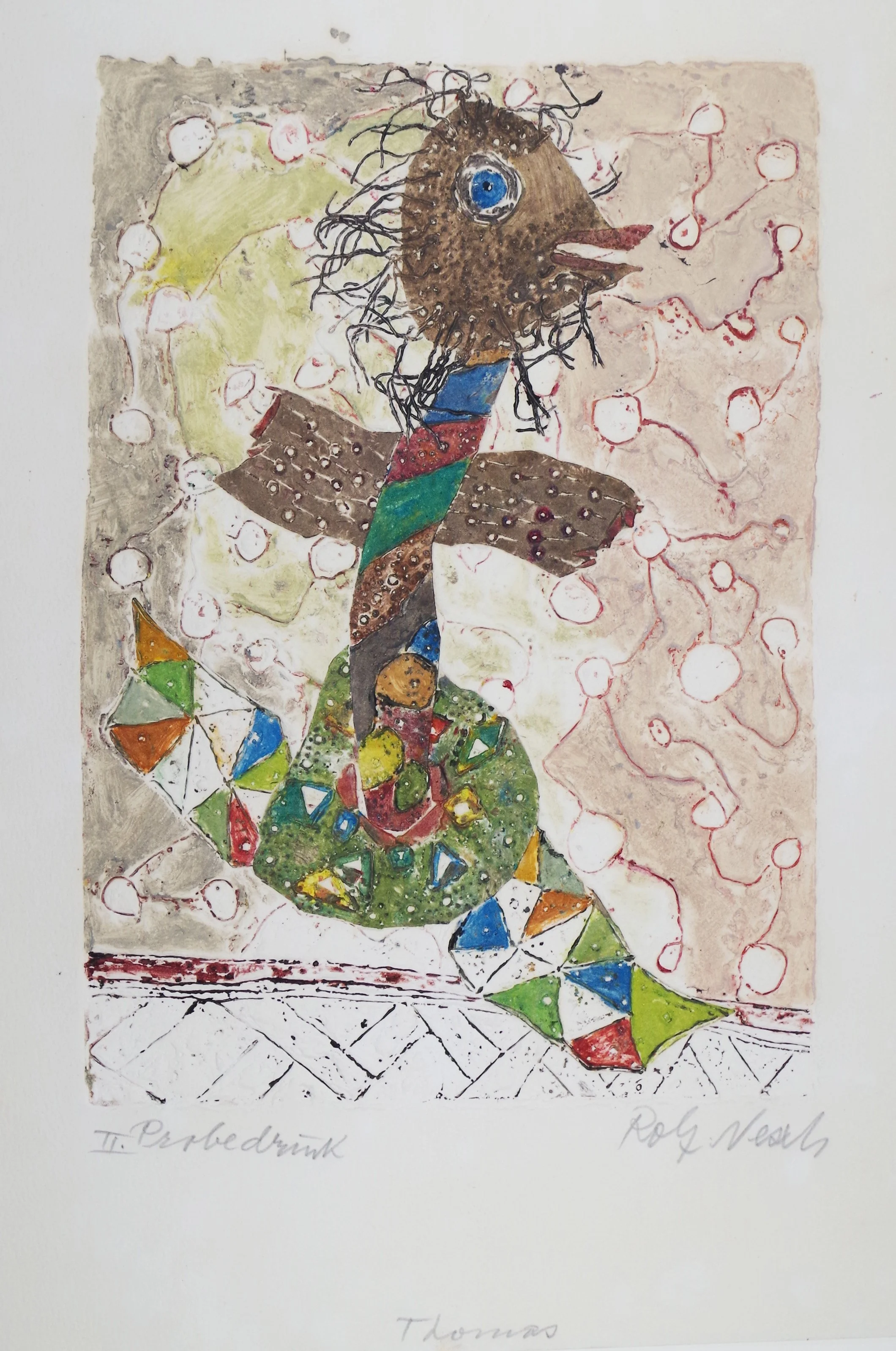   TANZENDE FIGUR  Color metal print. 1971/1972. Helliesen/Sørensen 847 Signed, inscribed and dedicated. On thick chamois wove paper. 330 × 230 mm (445 × 322 mm) 