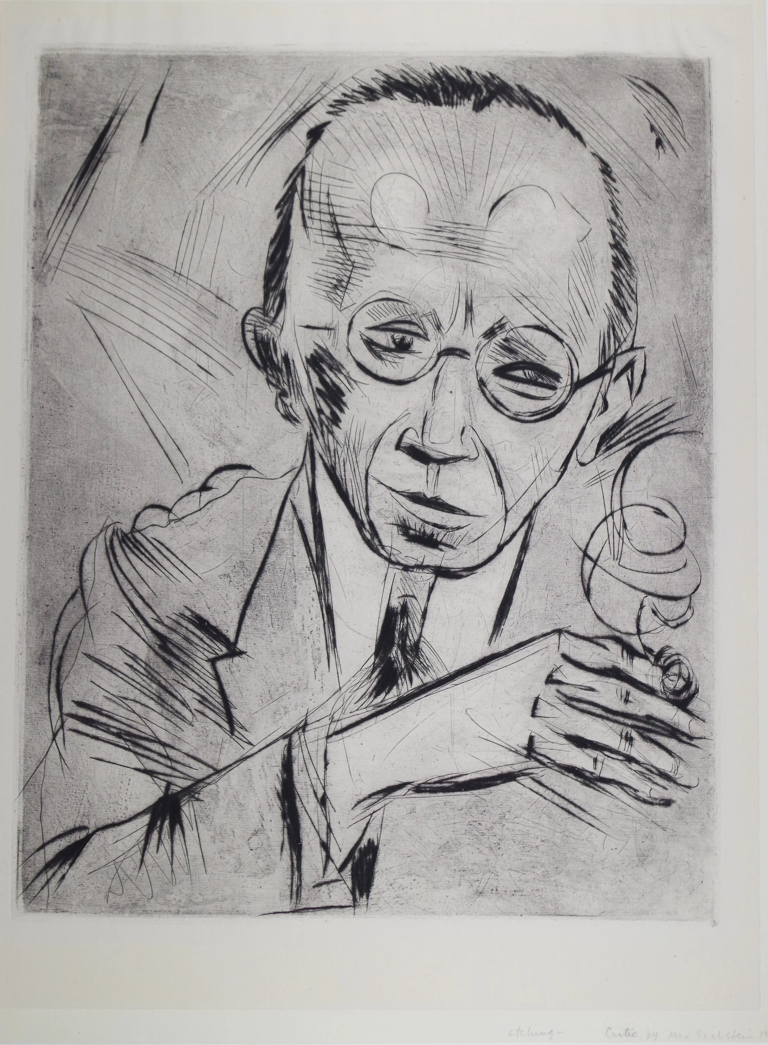   DER KRITIKER (DR. PAUL FECHTER)  Drypoint and tonal etching. 1921. Krüger R 124 On chamois wove paper. 390 × 315 mm (450 × 344 mm) 