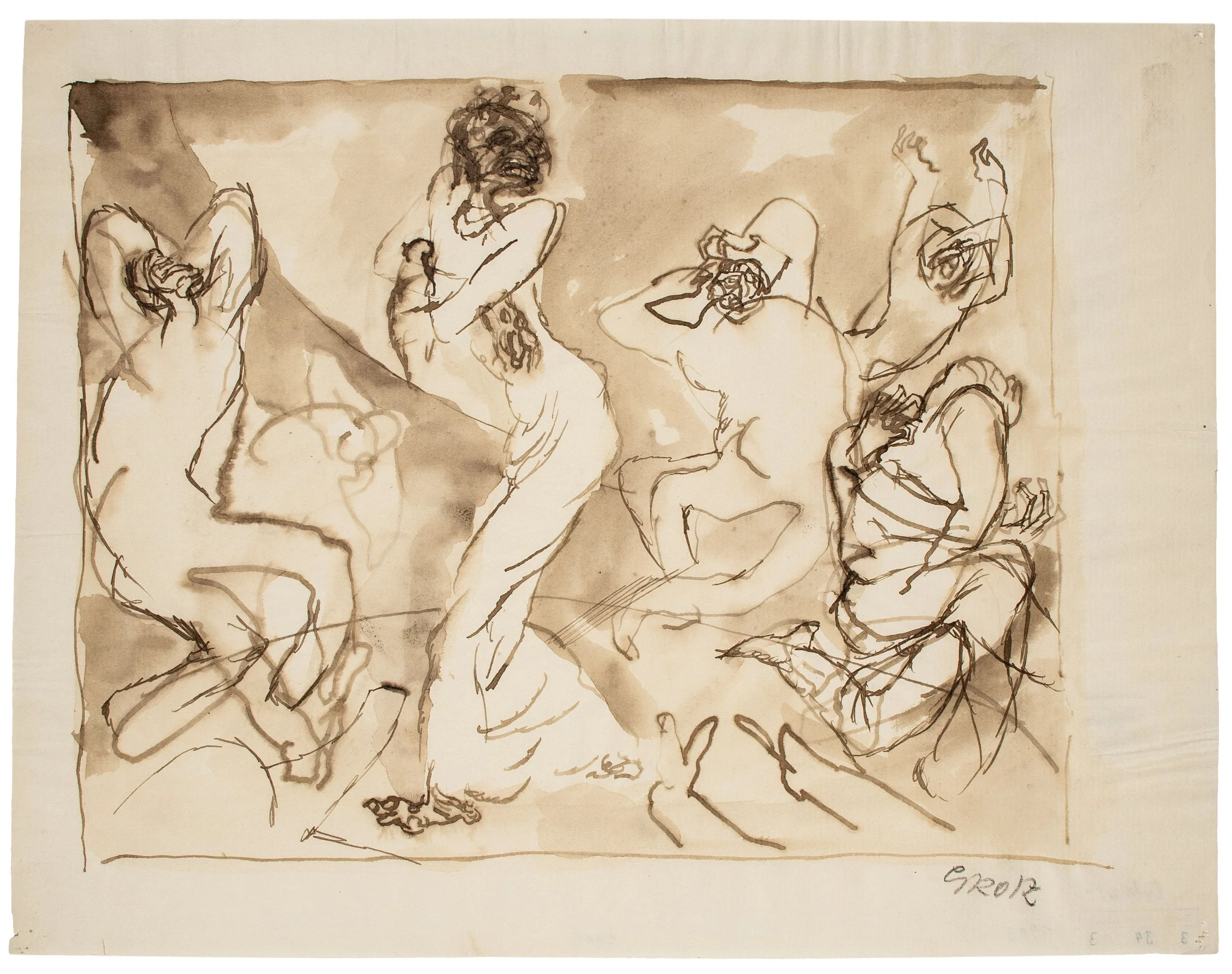   George Grosz ( 1893 - 1959) GROTESKER TANZ Pen and ink drawing. 1913. 