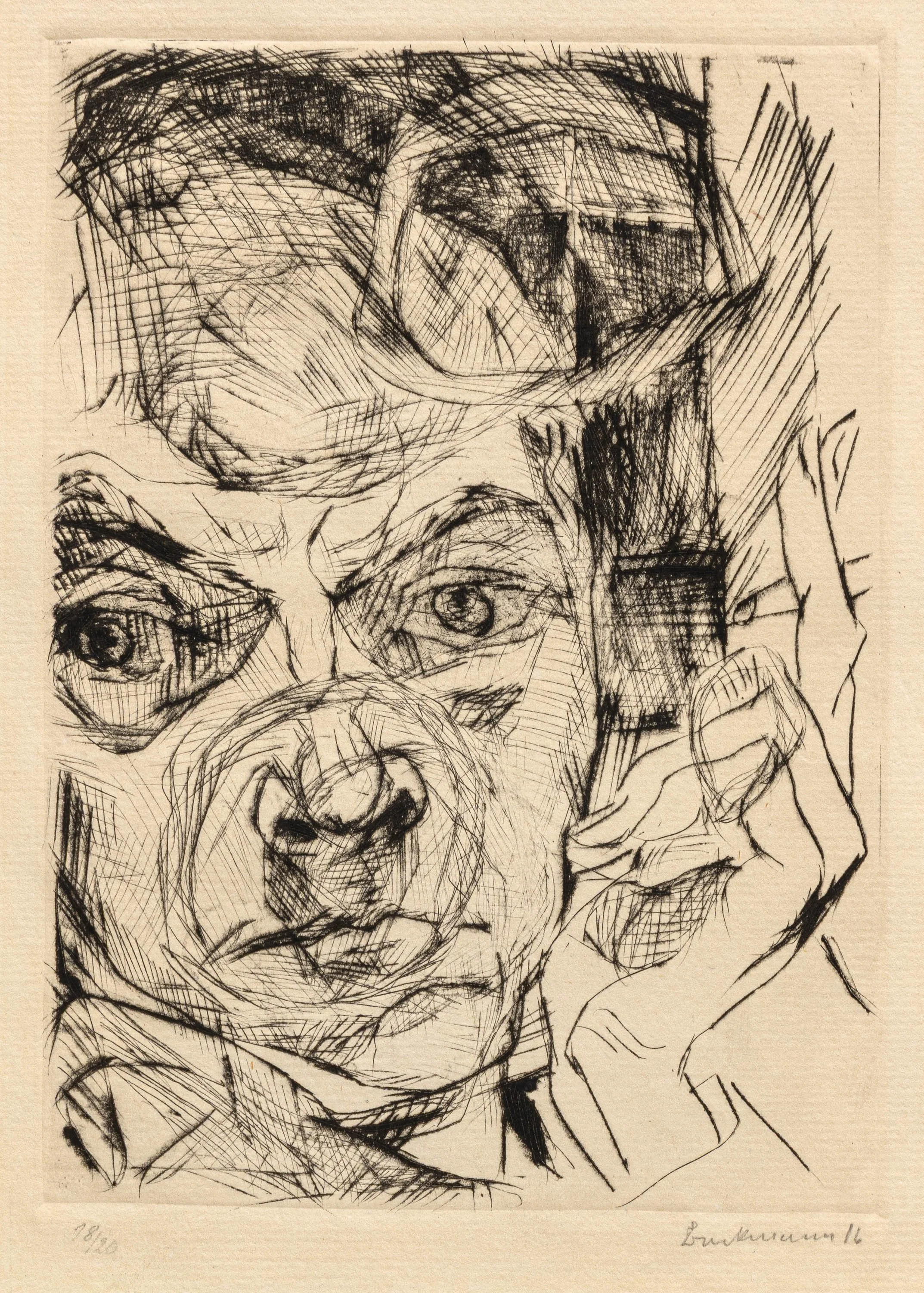   Max Beckmann  DER RAUCHER (SELBSTBILDNIS) Drypoint. 1916. 