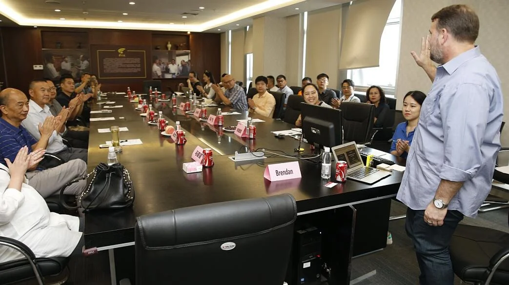Newspaper boardroom giving a talk, Xi'An, China. August 25, 2016