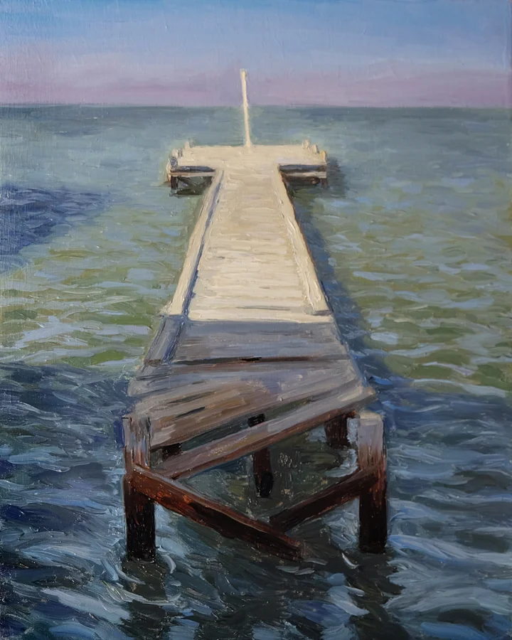 Pavilion Jetty in Shadow, Strand Oil on panel 25x30cm Private collection