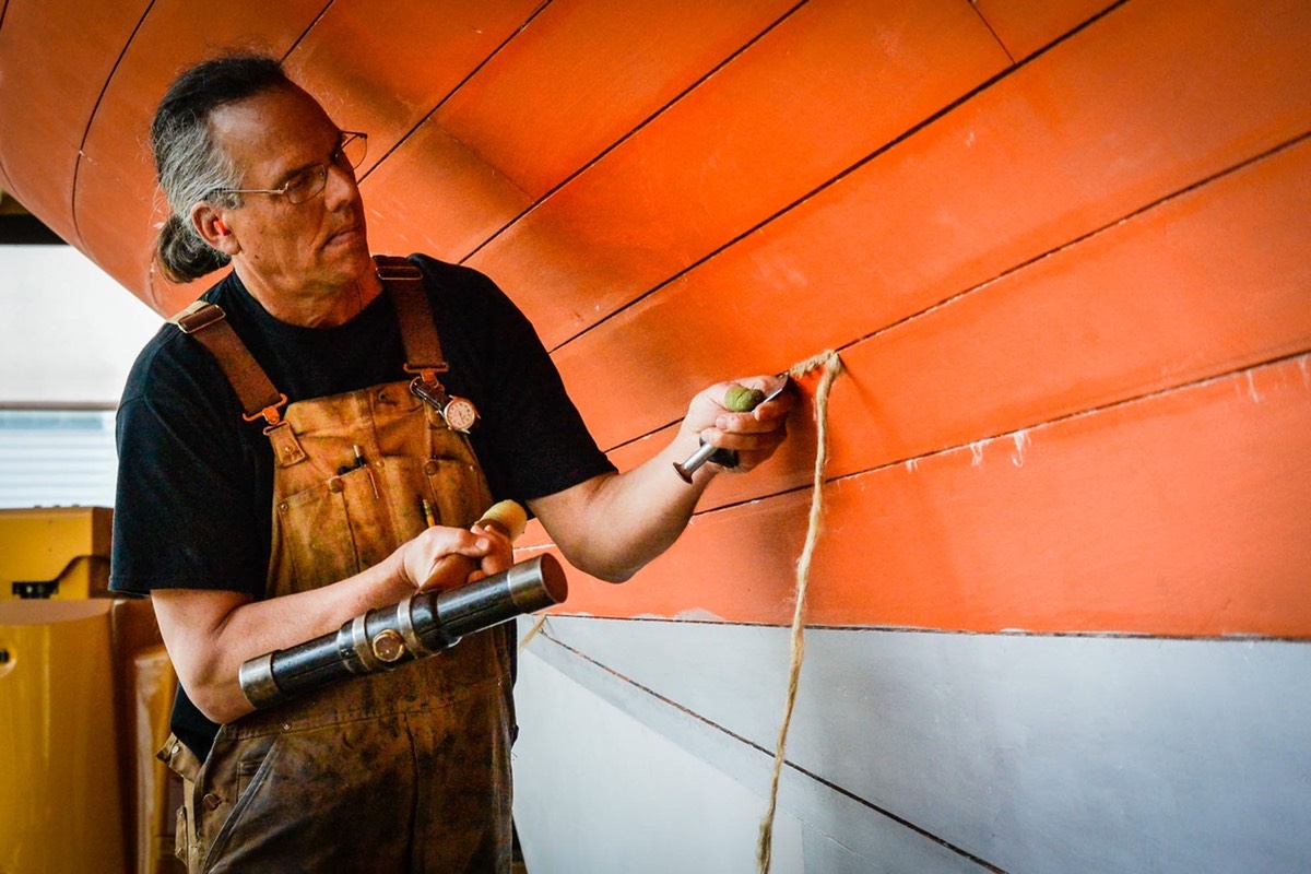 Caulking the boat
