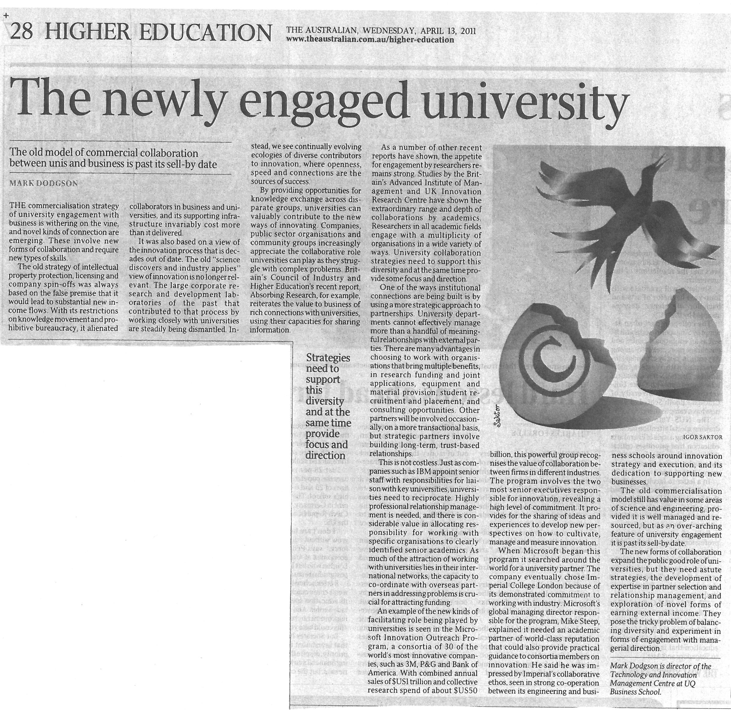 "The newly engaged university" 13/04/2011