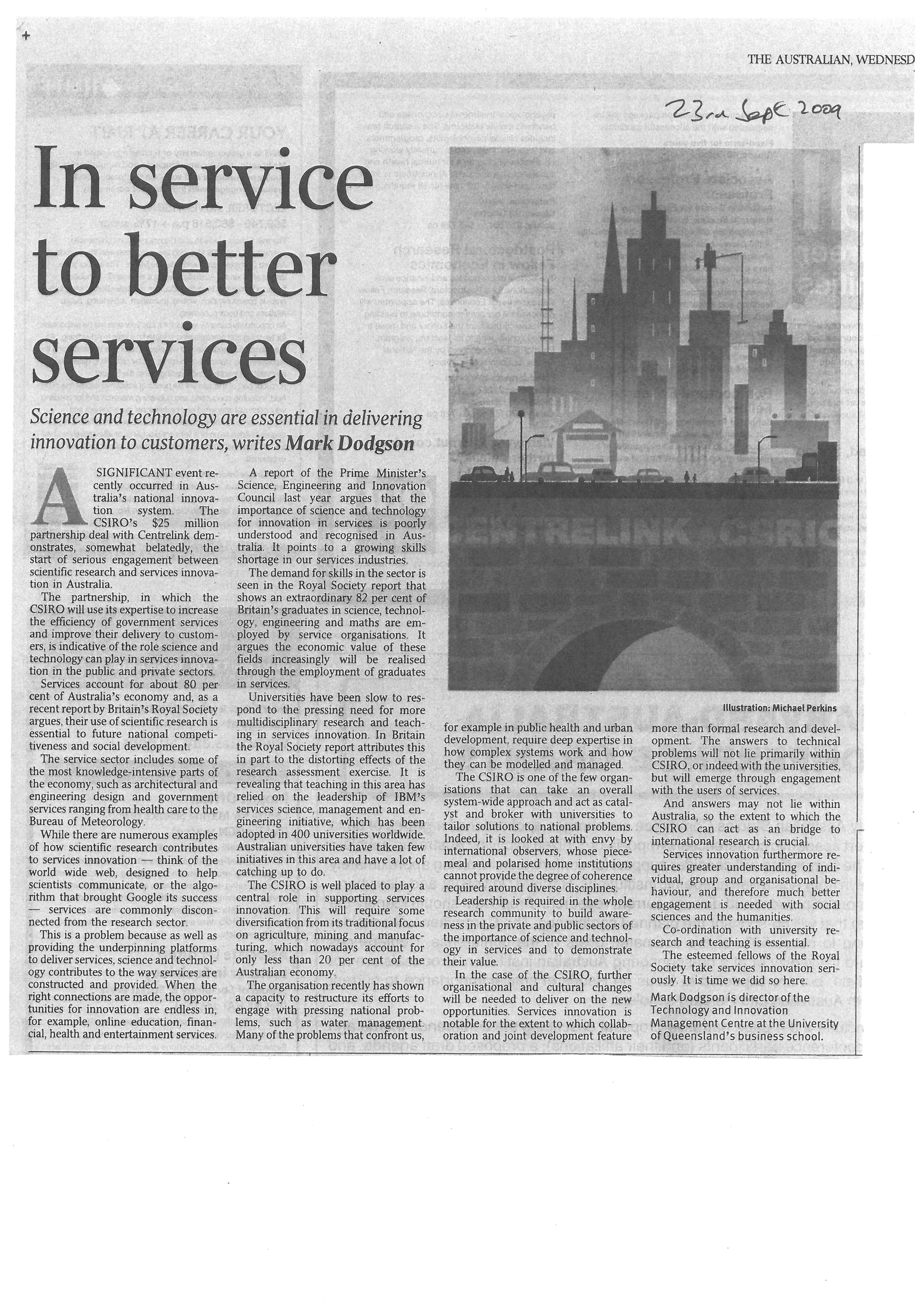 "In service to better service" – on the importance of science and technology to service innovations 23/09/2009