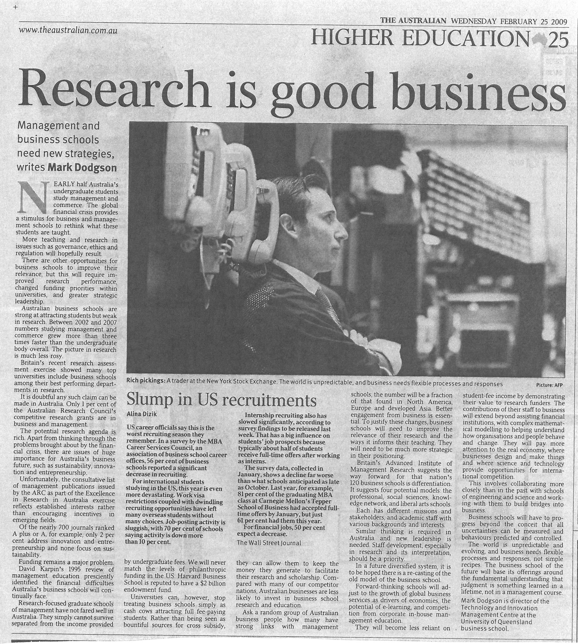 "Research is good business" – on the need for business schools to improve their research performance 25/02/2009